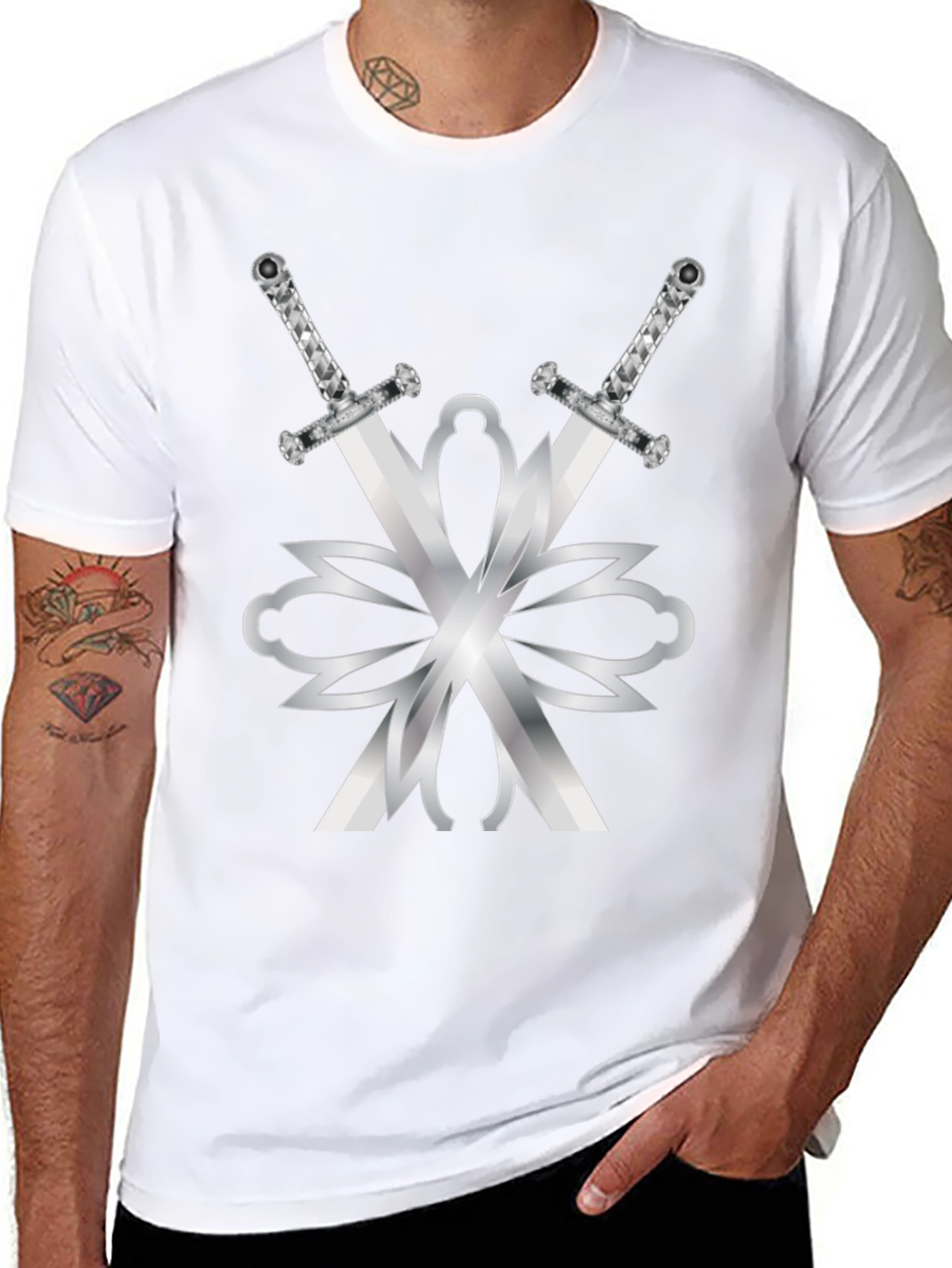 Swords & Silver Design Black T-Shirt