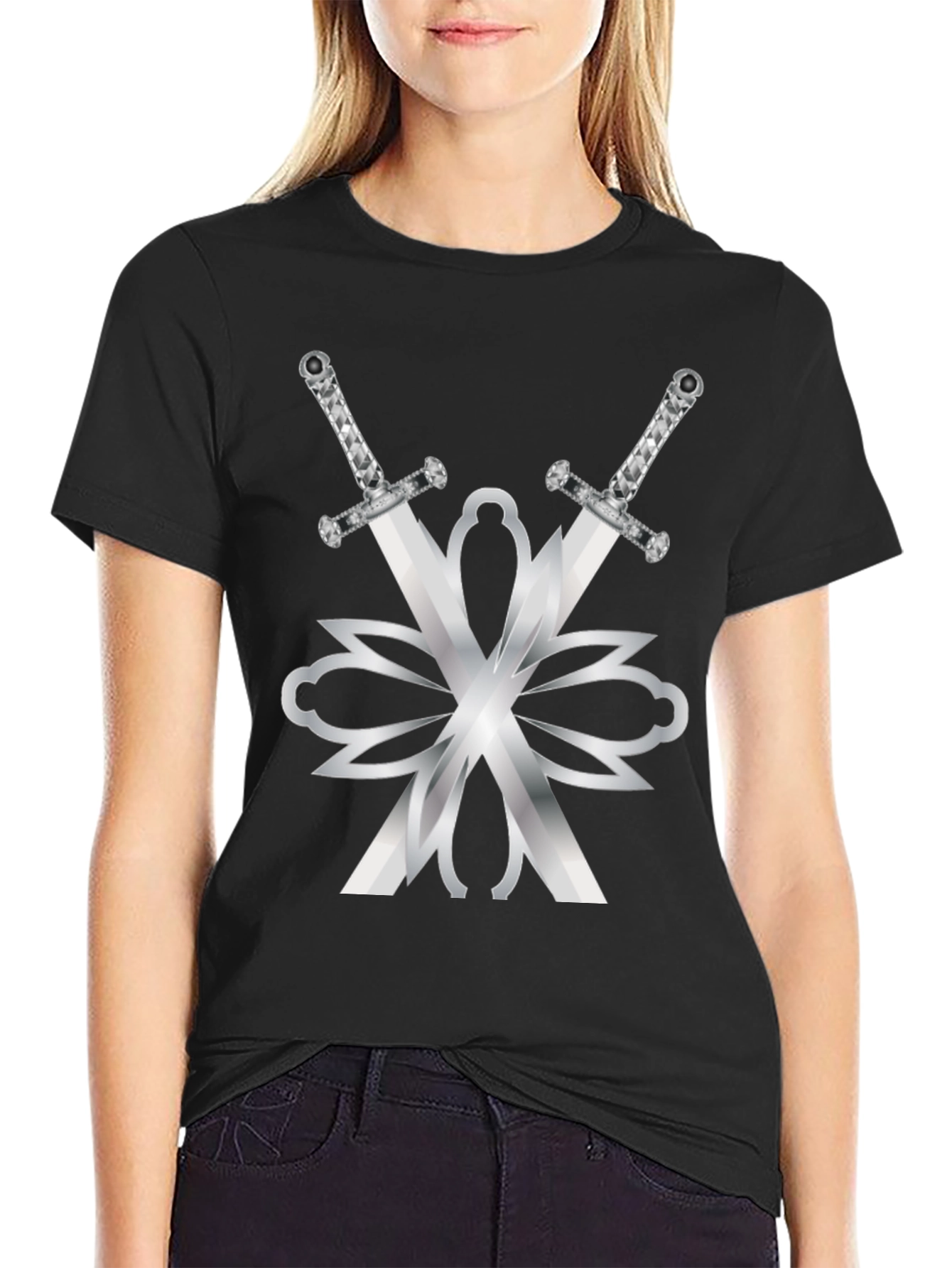 Swords & Silver Design Black T-Shirt