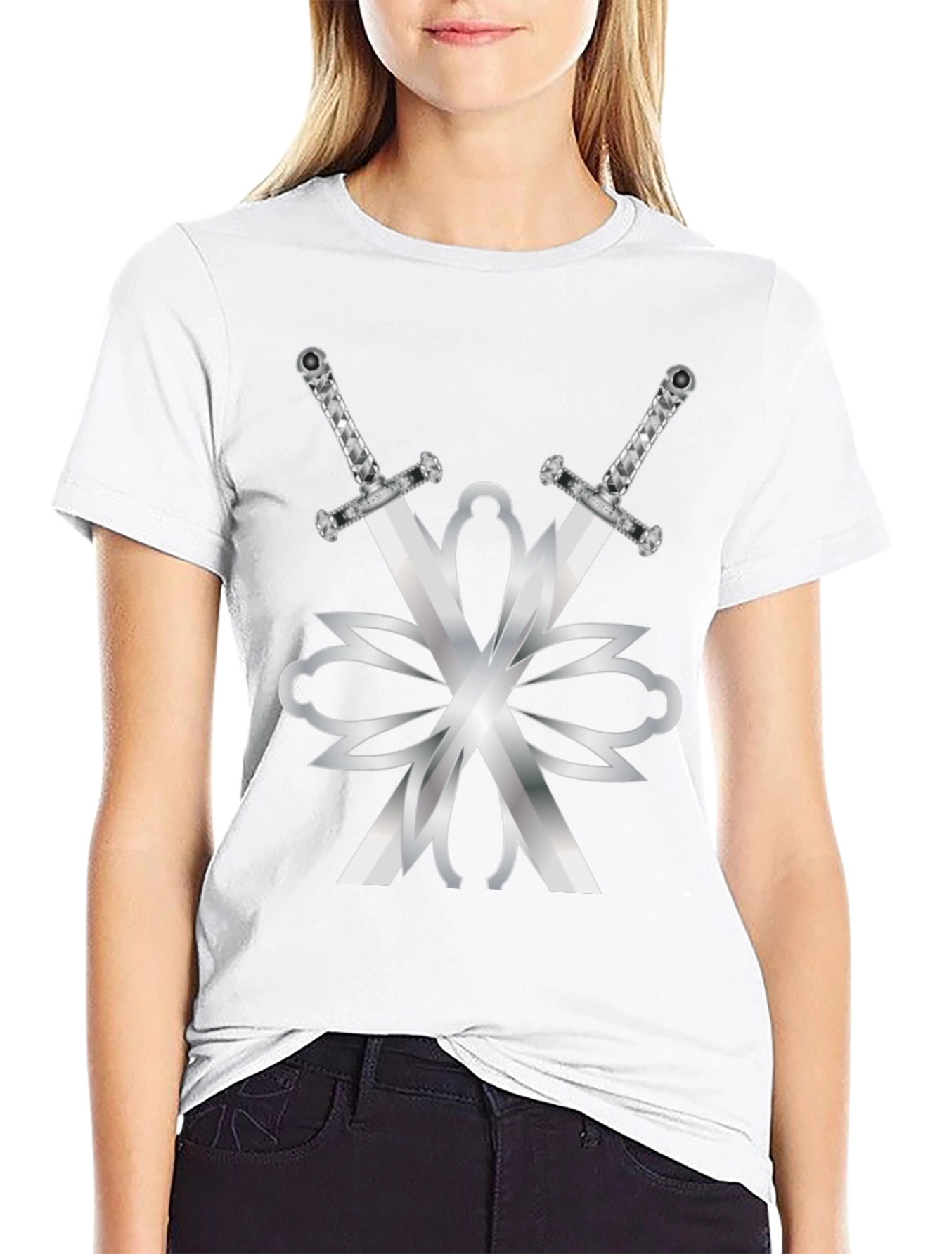 Swords & Silver Design Black T-Shirt