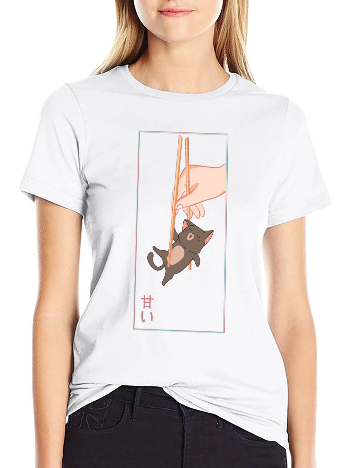 Cute Cat Chopsticks Graphic T-Shirt