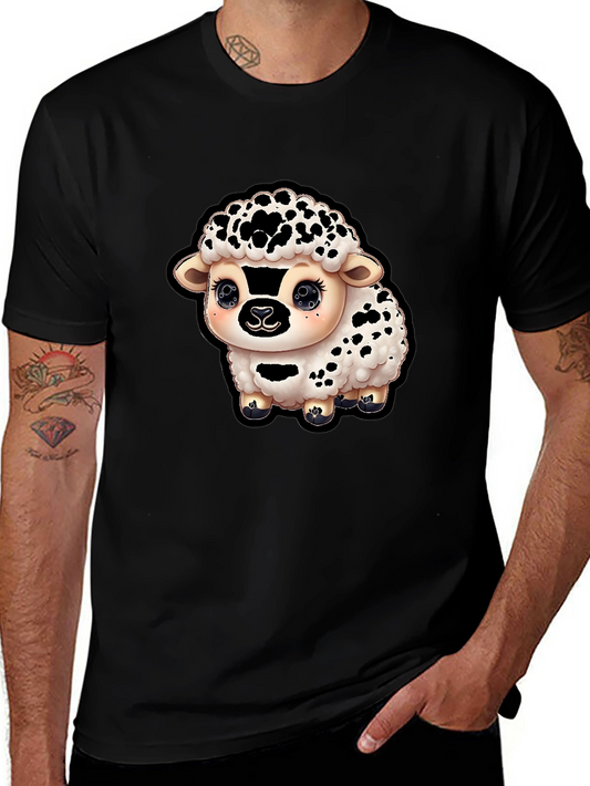 Cute Sheep Graphic T-Shirt - Black Cotton Blend