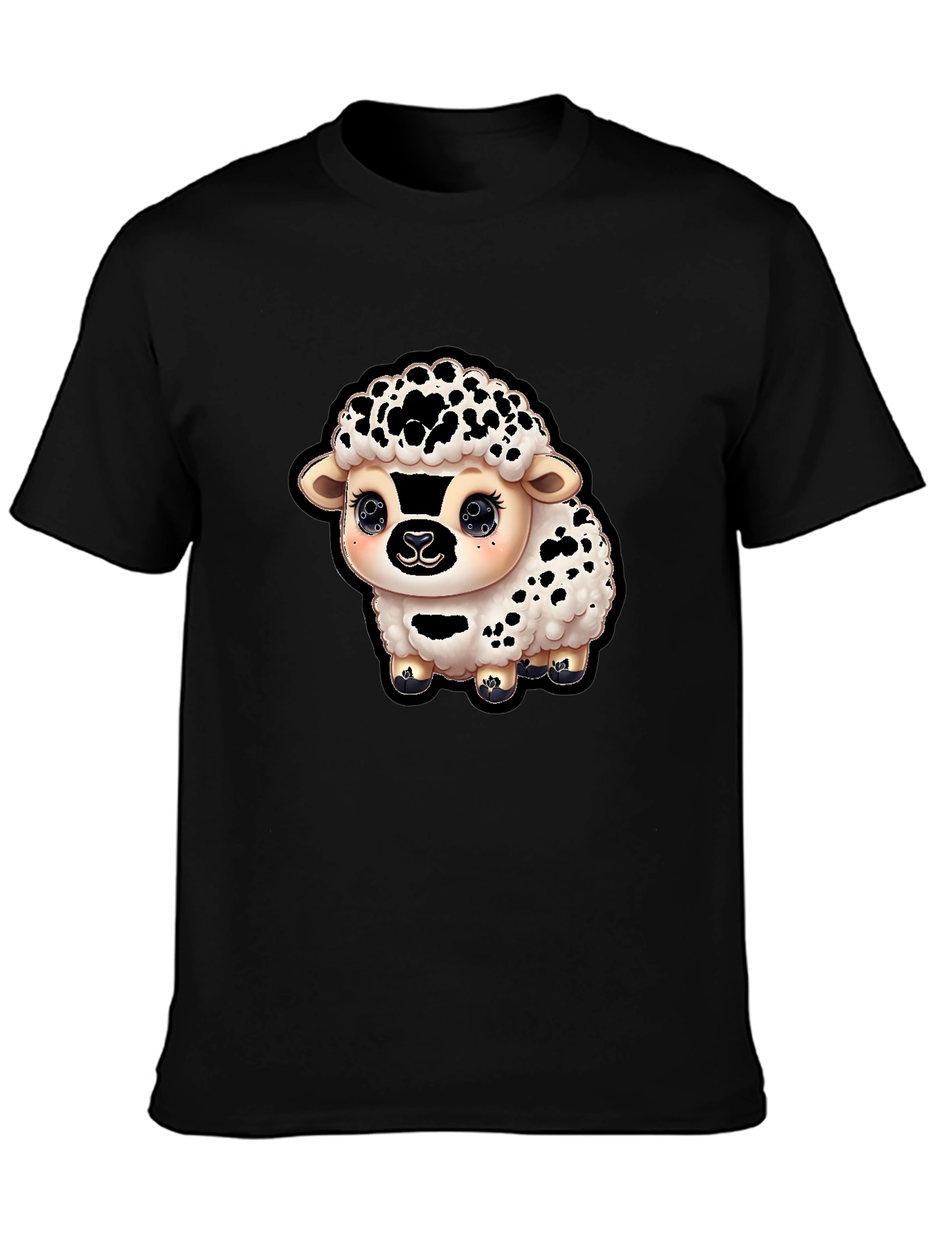 Cute Sheep Graphic T-Shirt - Black Cotton Blend