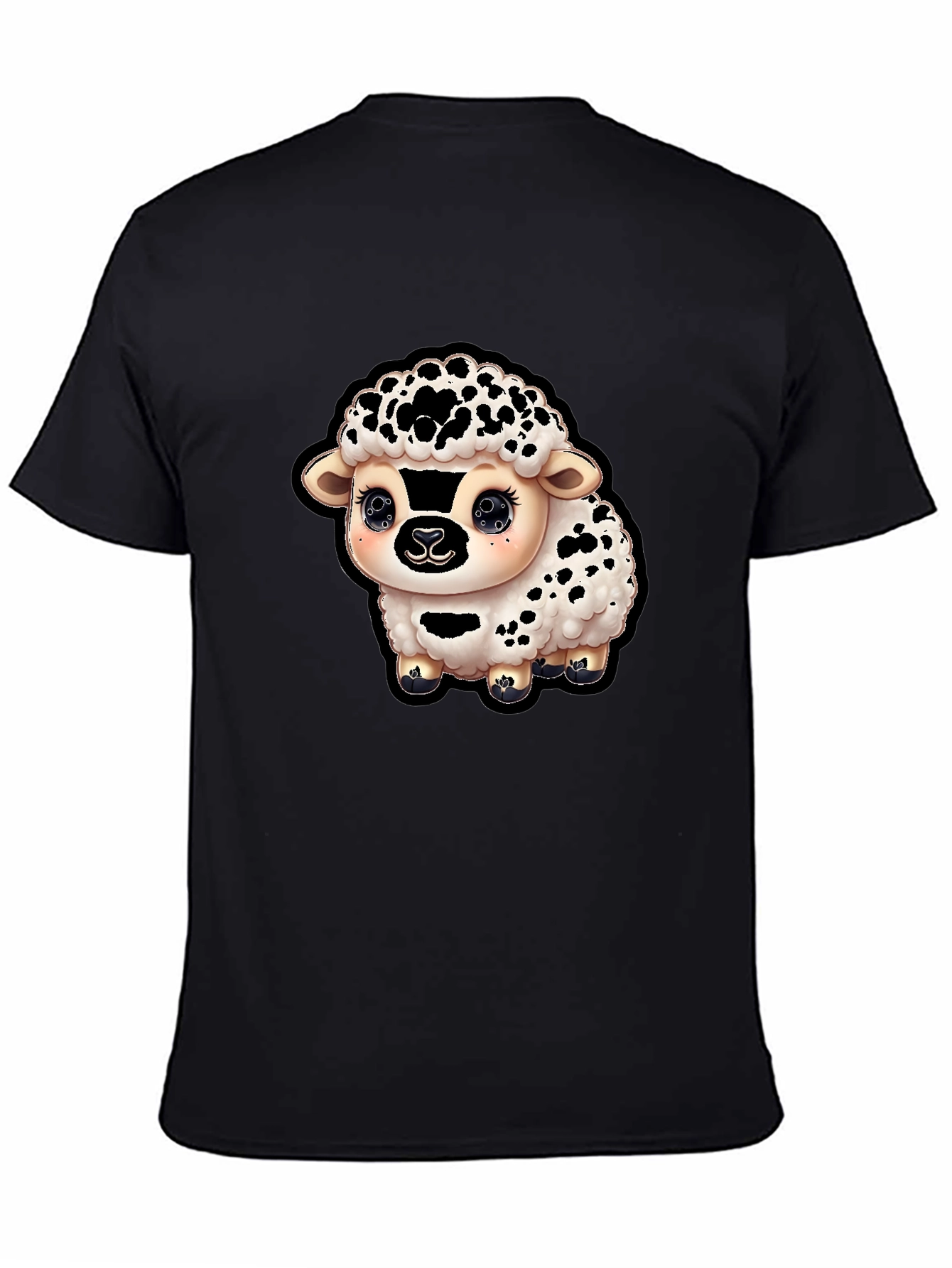 Cute Sheep Graphic T-Shirt - Black Cotton Blend