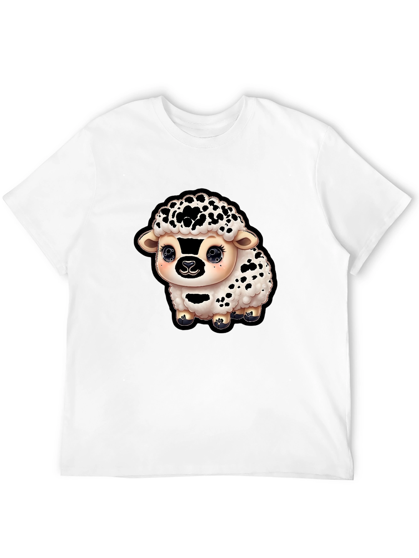 Cute Sheep Graphic T-Shirt - Black Cotton Blend