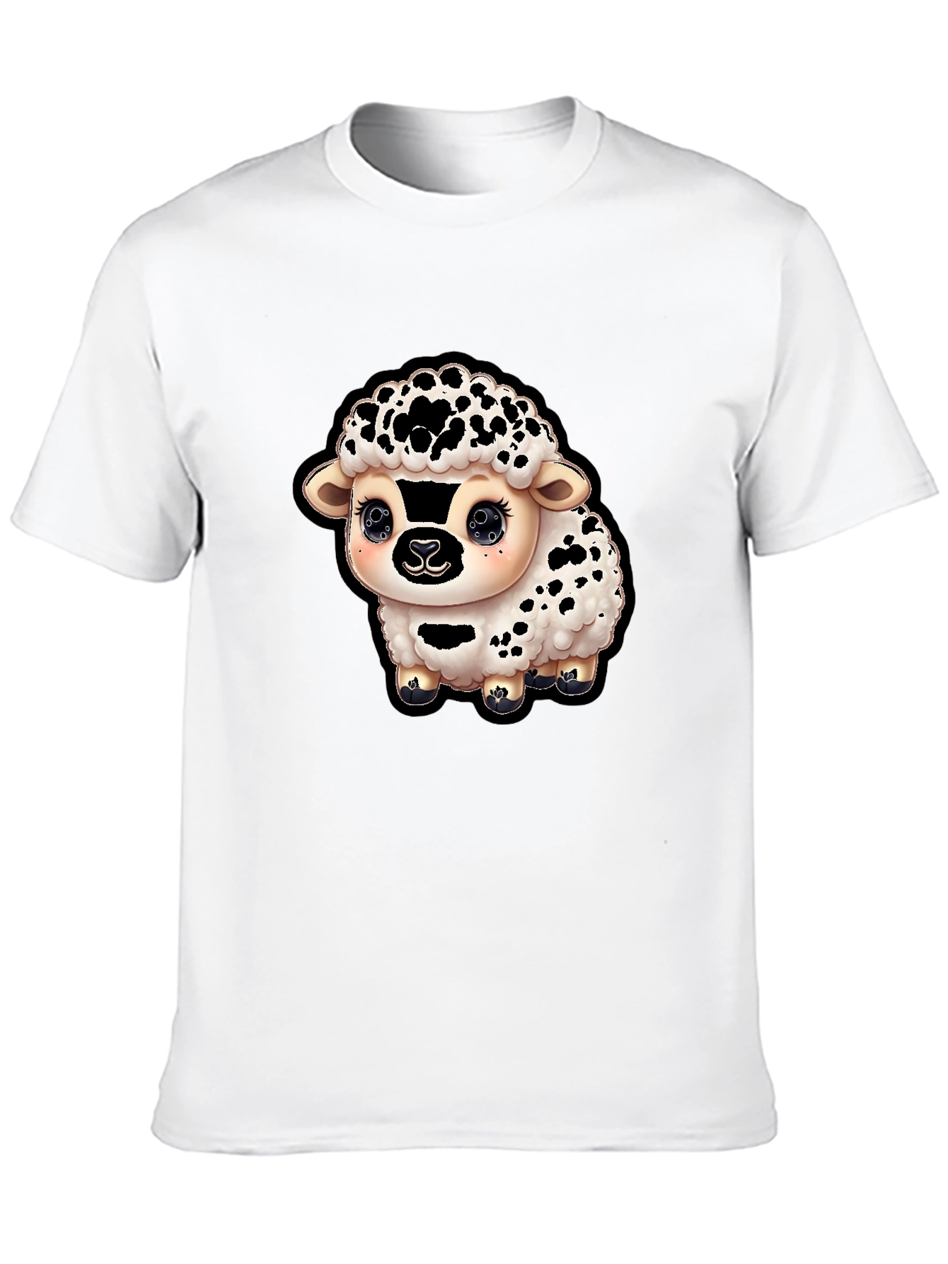 Cute Sheep Graphic T-Shirt - Black Cotton Blend