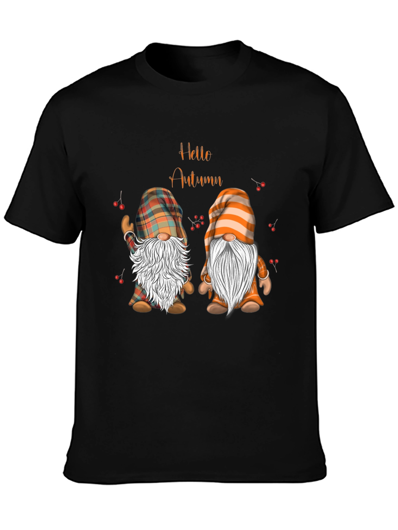Hello Autumn Gnomes Black T-Shirt