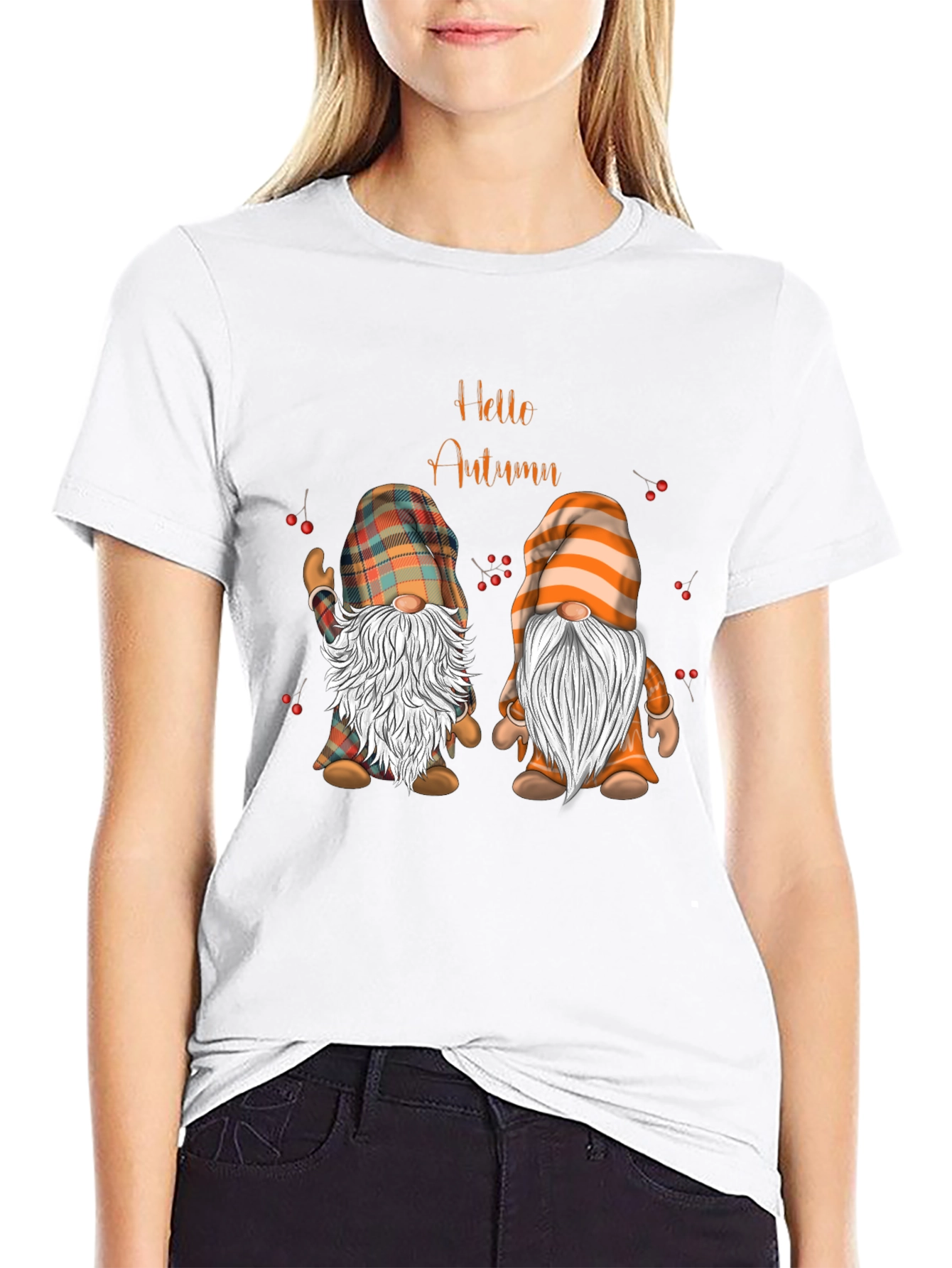 Hello Autumn Gnomes Black T-Shirt