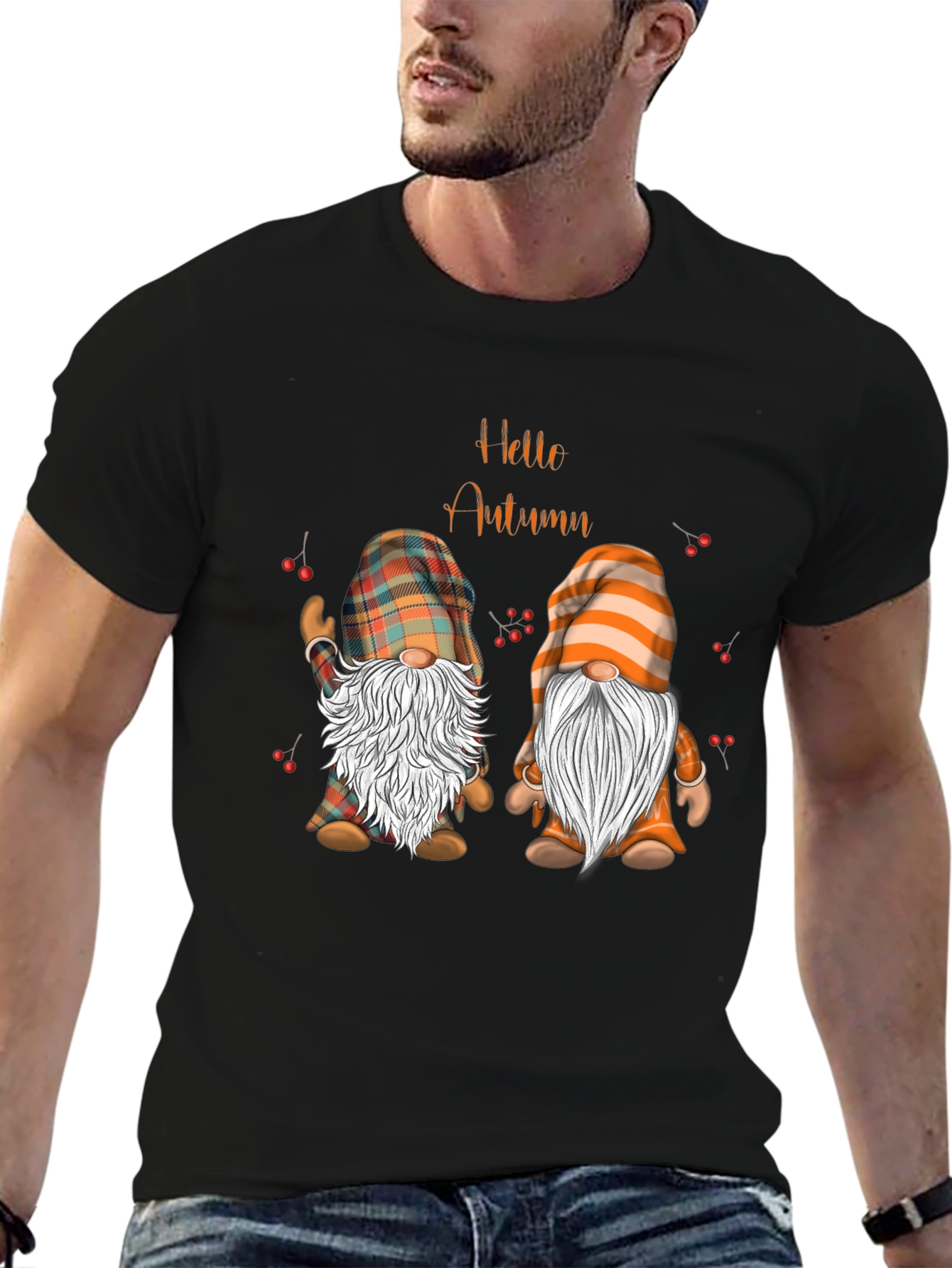 Hello Autumn Gnomes Black T-Shirt