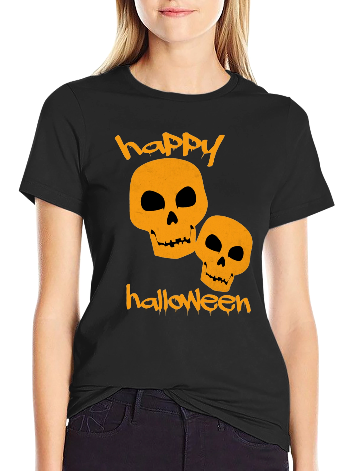 Happy Halloween Skulls Black T-Shirt