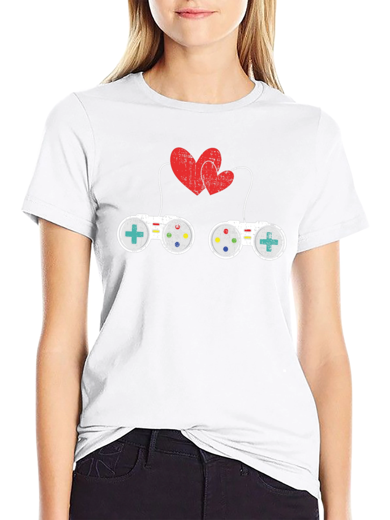 Gamer Love T-Shirt: Controllers & Hearts Graphic Tee