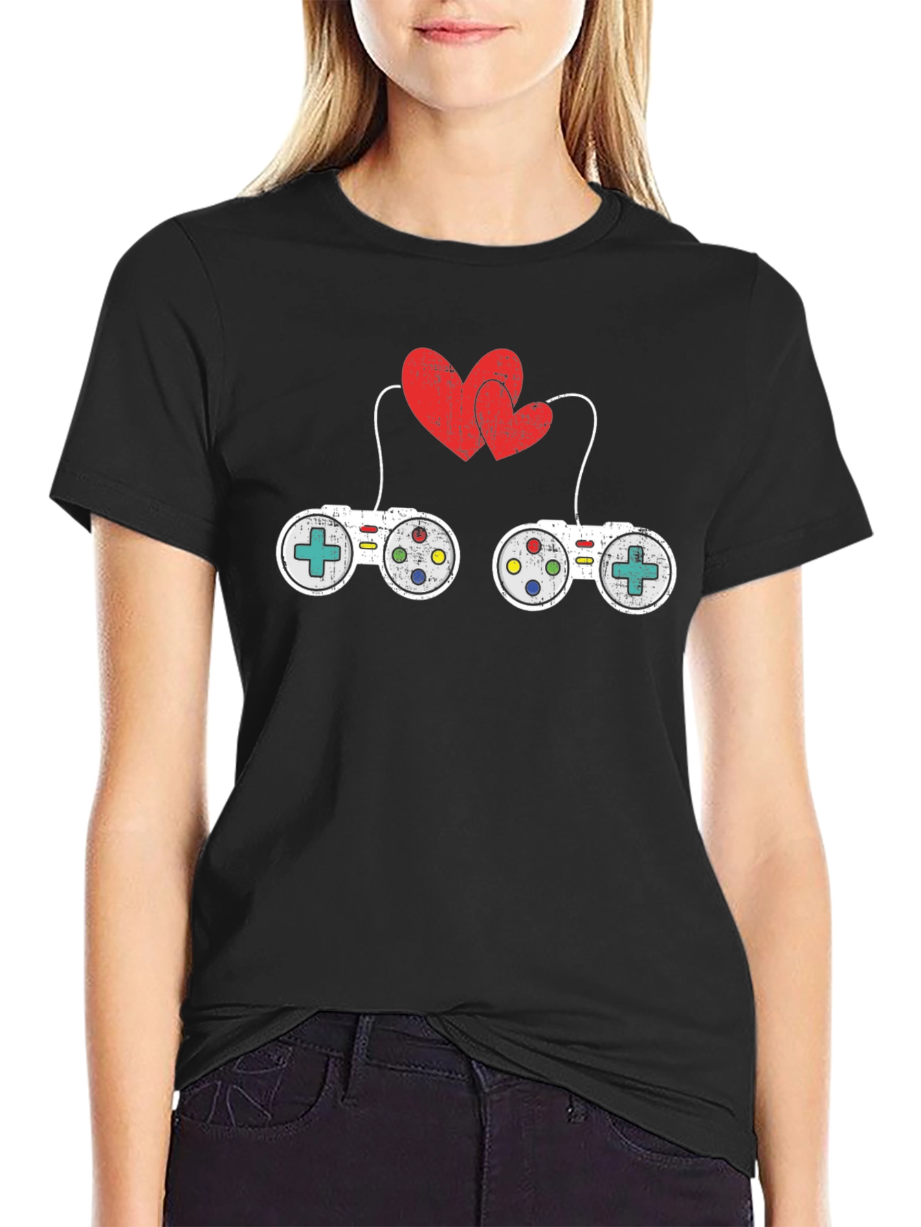 Gamer Love T-Shirt: Controllers & Hearts Graphic Tee