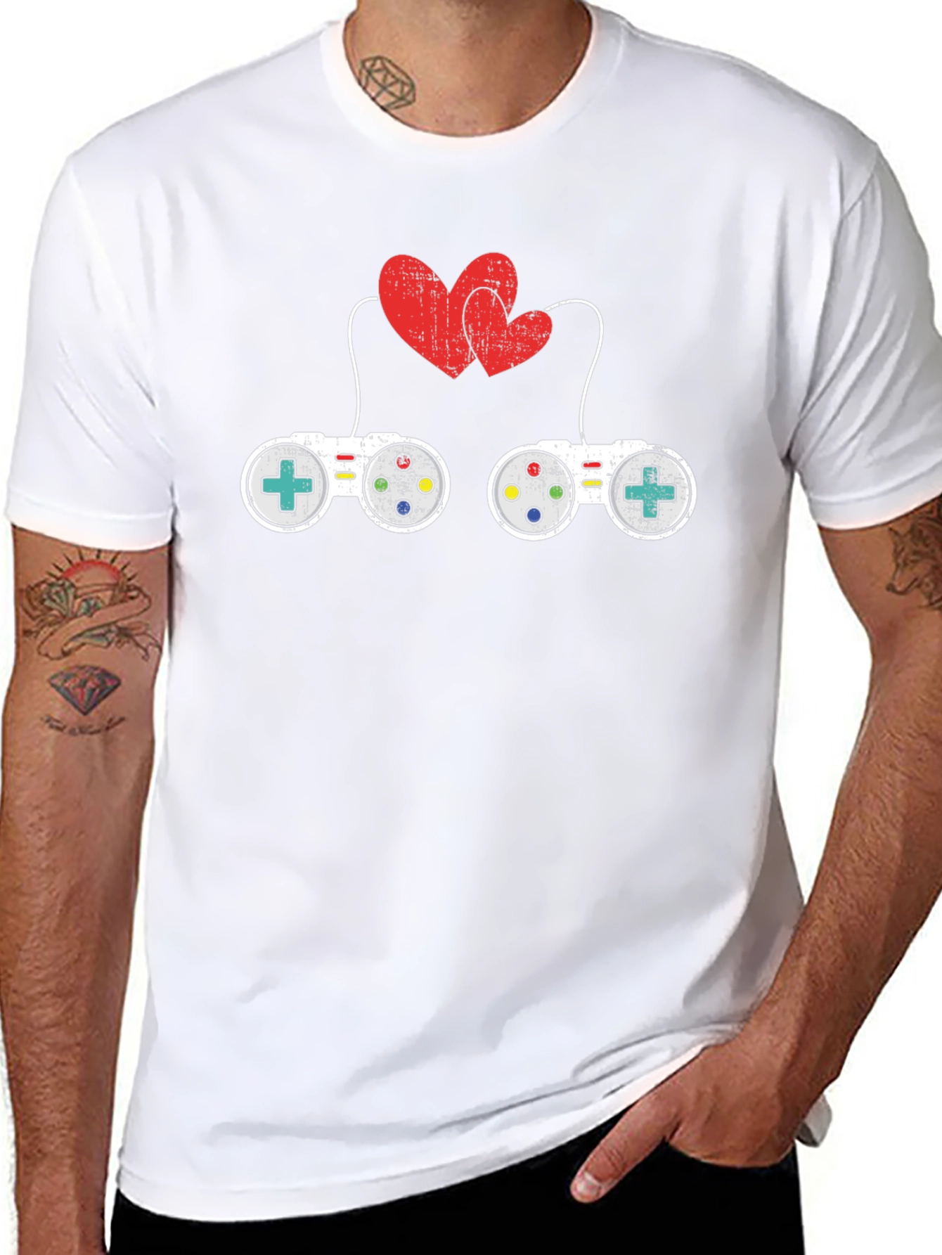 Gamer Love T-Shirt: Controllers & Hearts Graphic Tee