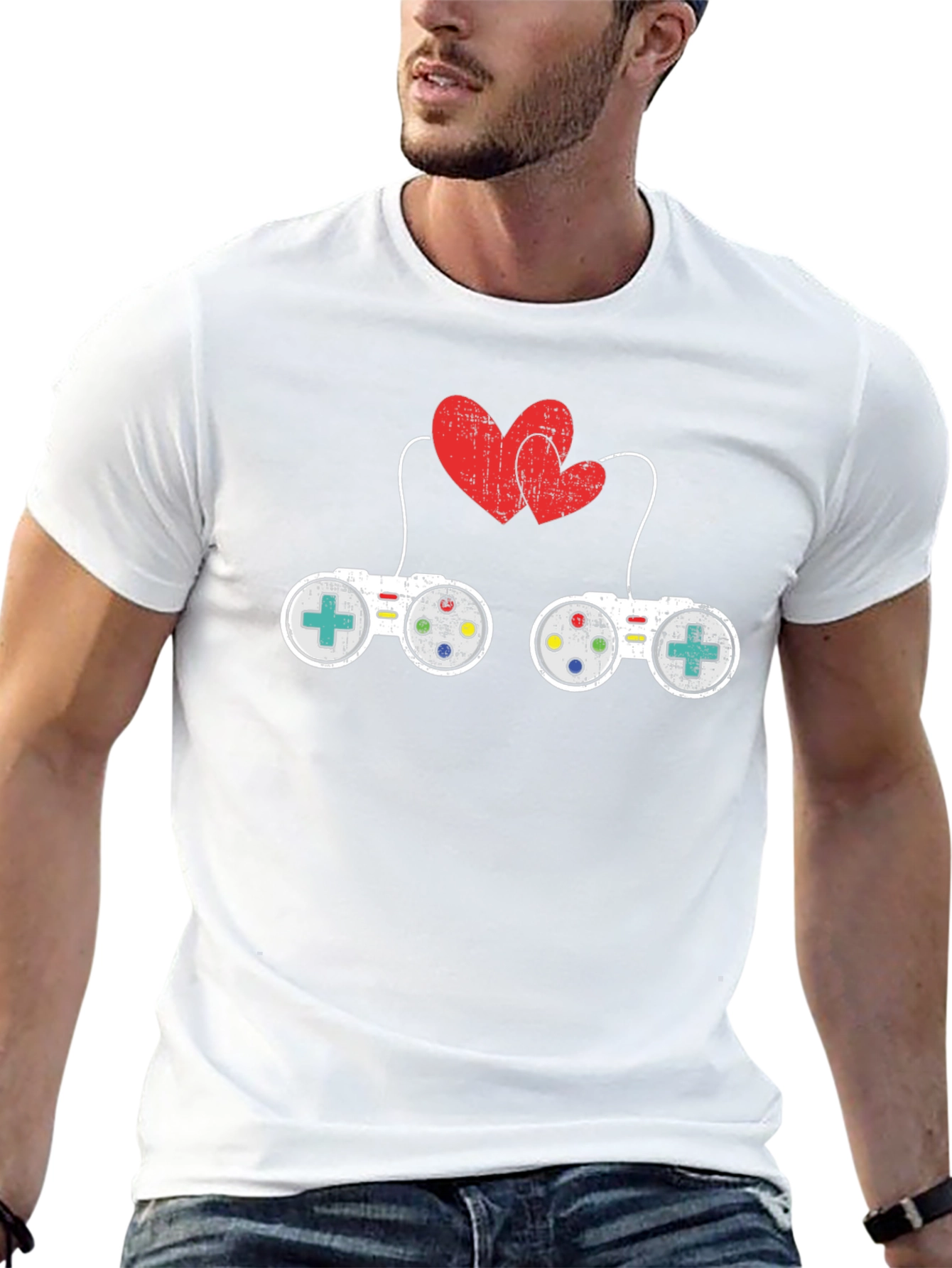 Gamer Love T-Shirt: Controllers & Hearts Graphic Tee