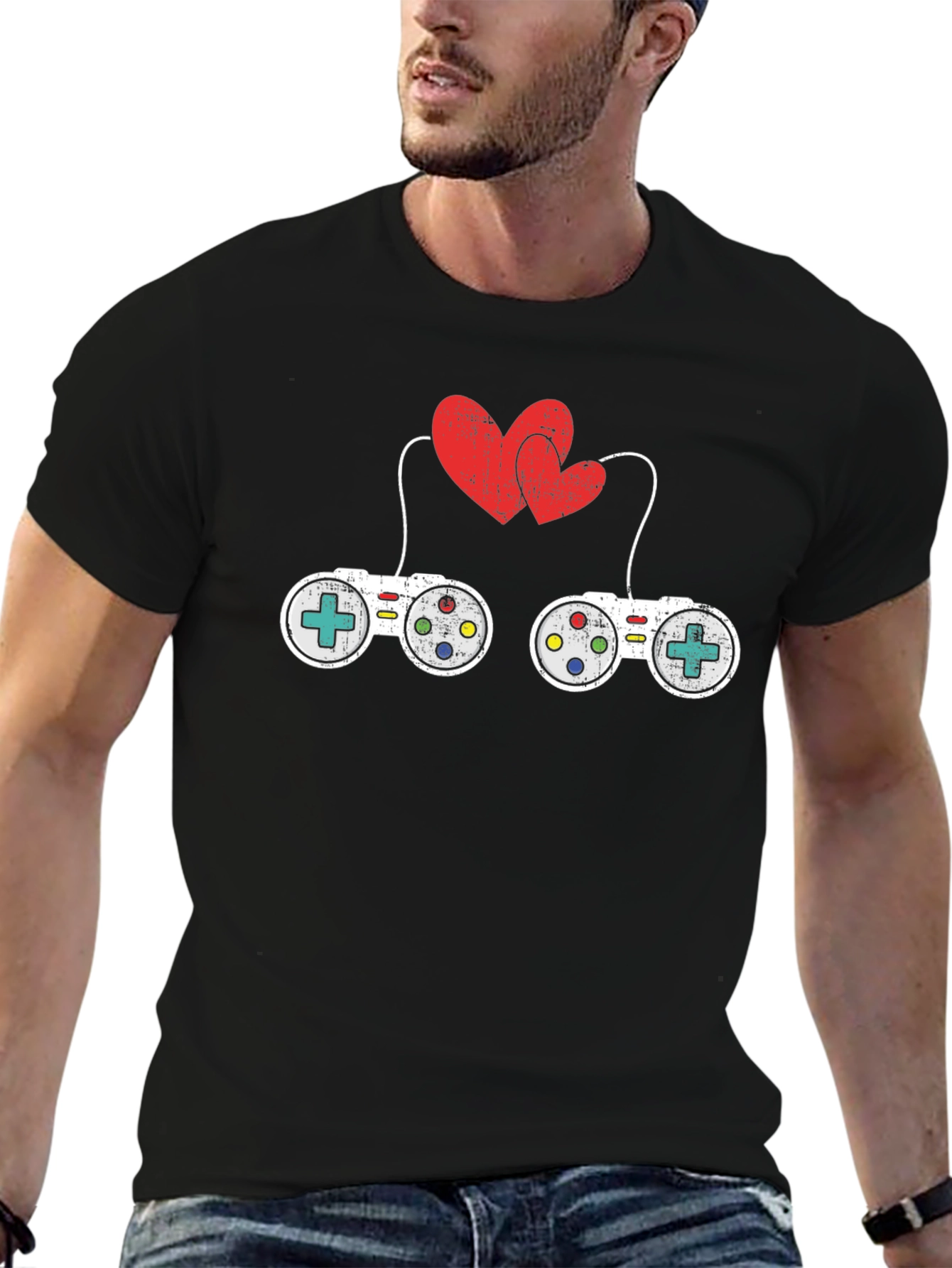 Gamer Love T-Shirt: Controllers & Hearts Graphic Tee