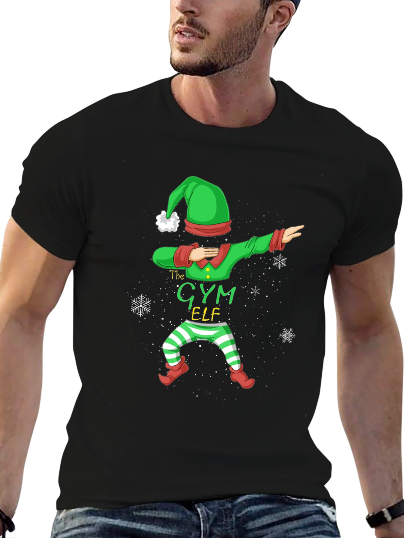 Gym Elf Dabbing Christmas T-Shirt