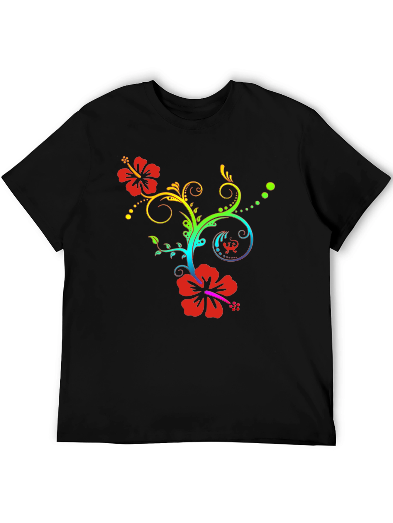 Floral Rainbow Hibiscus Black T-Shirt