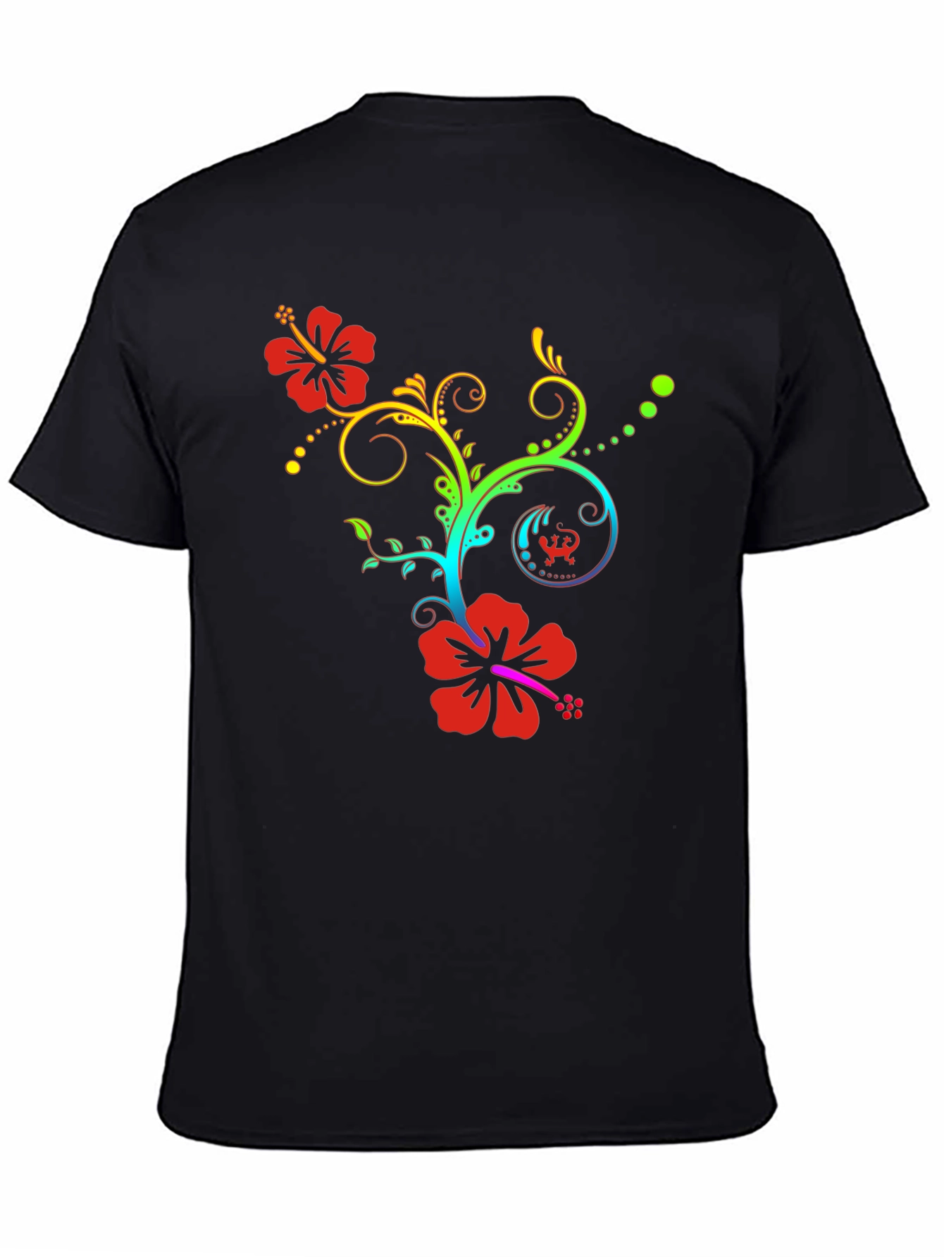 Floral Rainbow Hibiscus Black T-Shirt