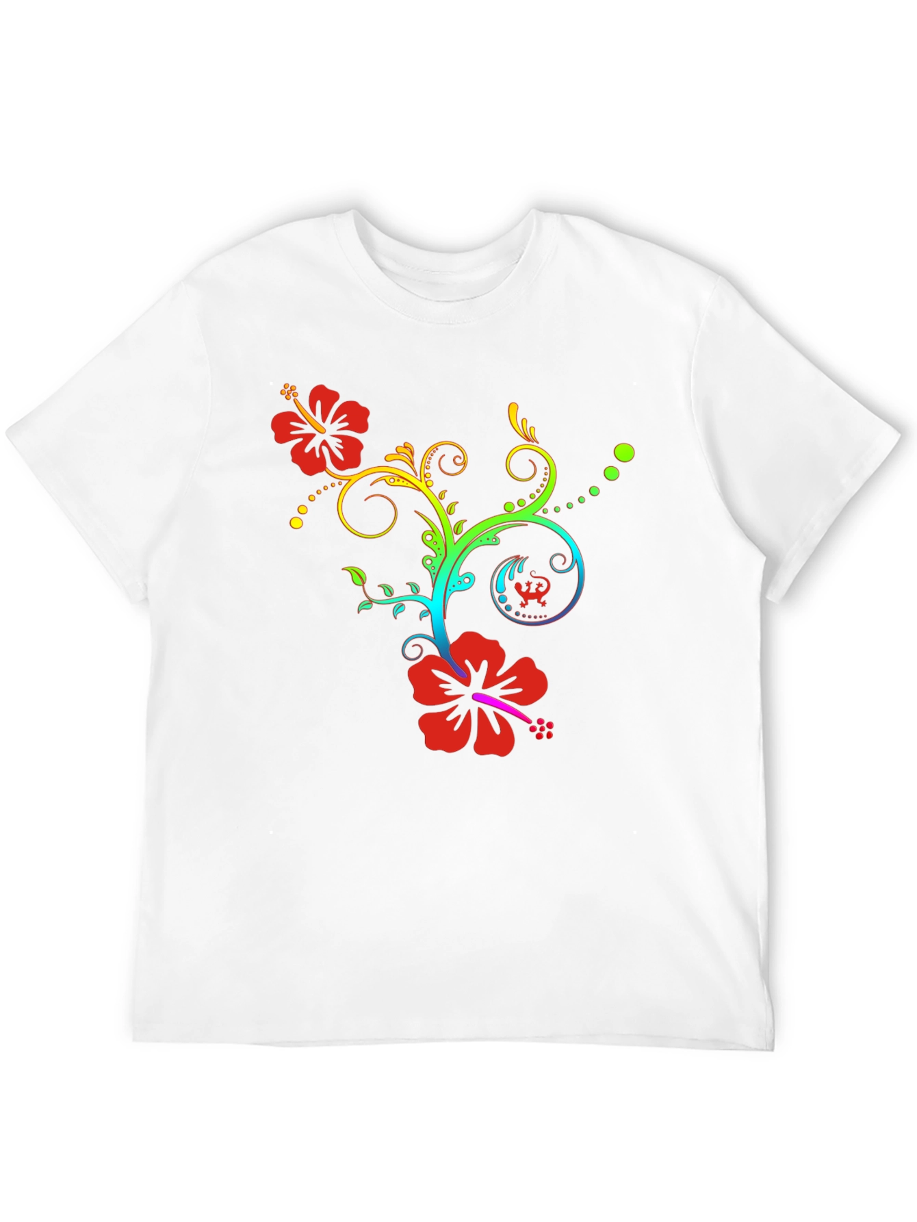 Floral Rainbow Hibiscus Black T-Shirt