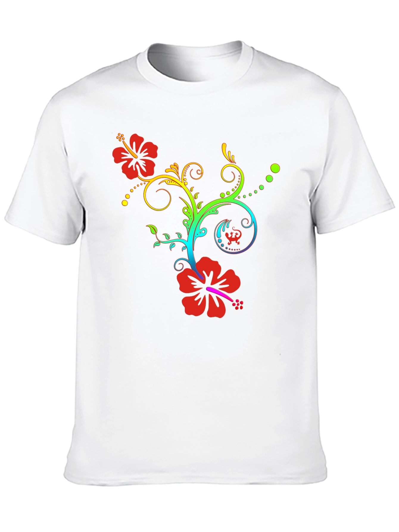 Floral Rainbow Hibiscus Black T-Shirt