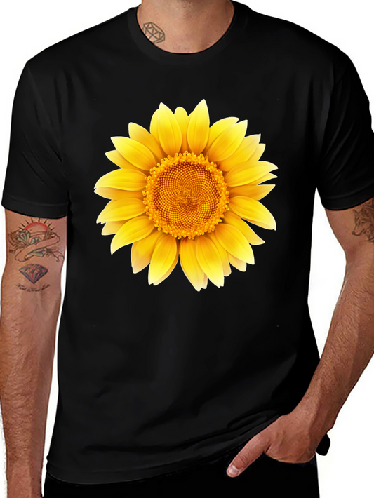 Sunflower Graphic Print T-Shirt - Casual Black Tee