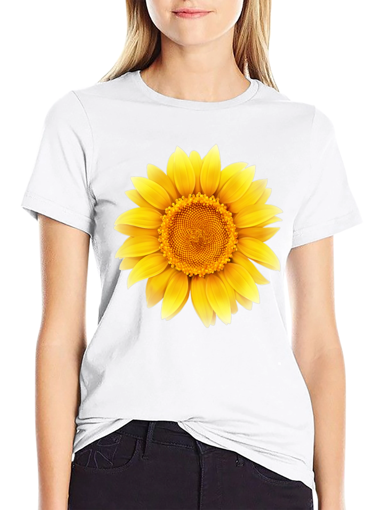 Sunflower Graphic Print T-Shirt - Casual Black Tee