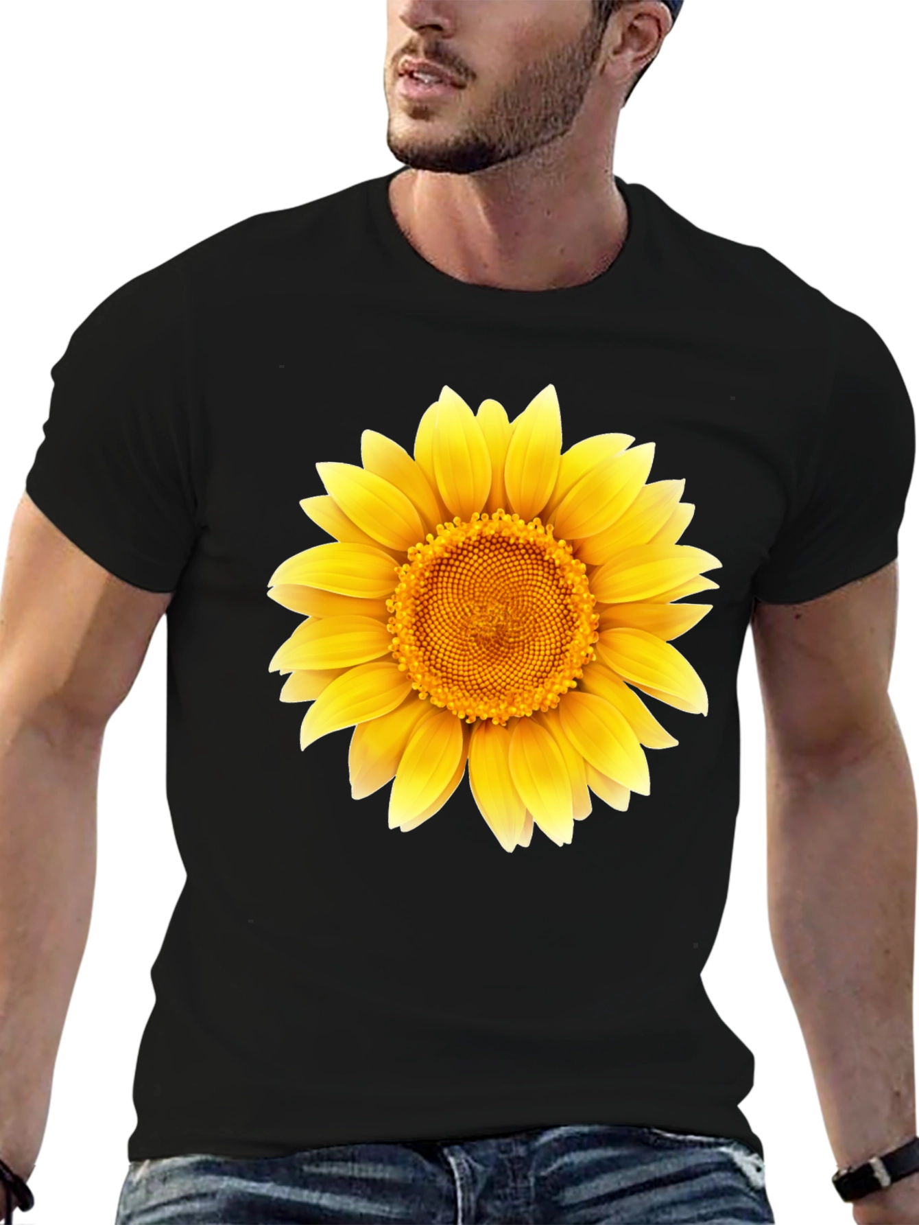 Sunflower Graphic Print T-Shirt - Casual Black Tee