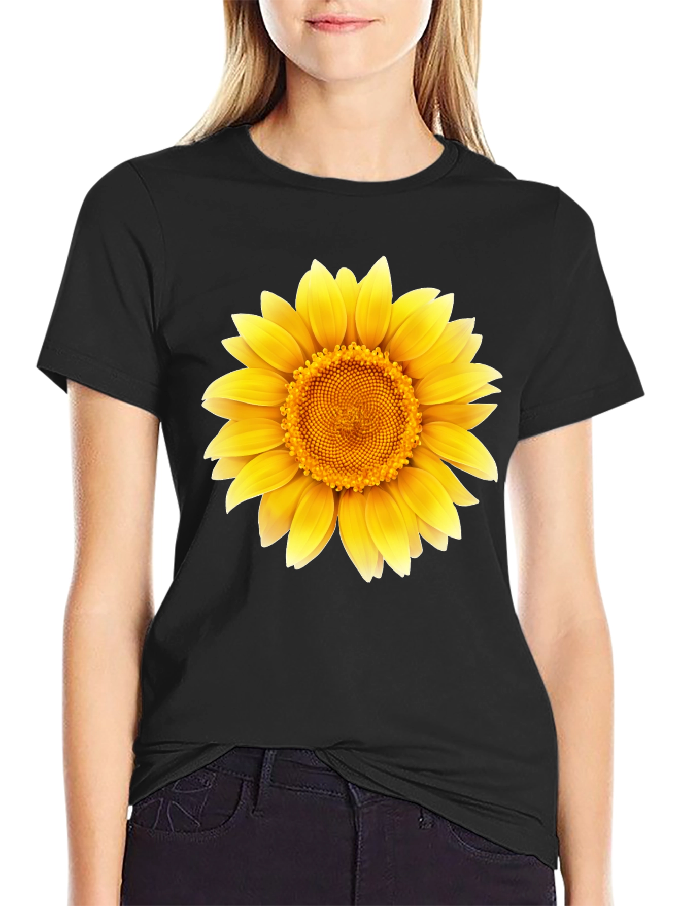 Sunflower Graphic Print T-Shirt - Casual Black Tee