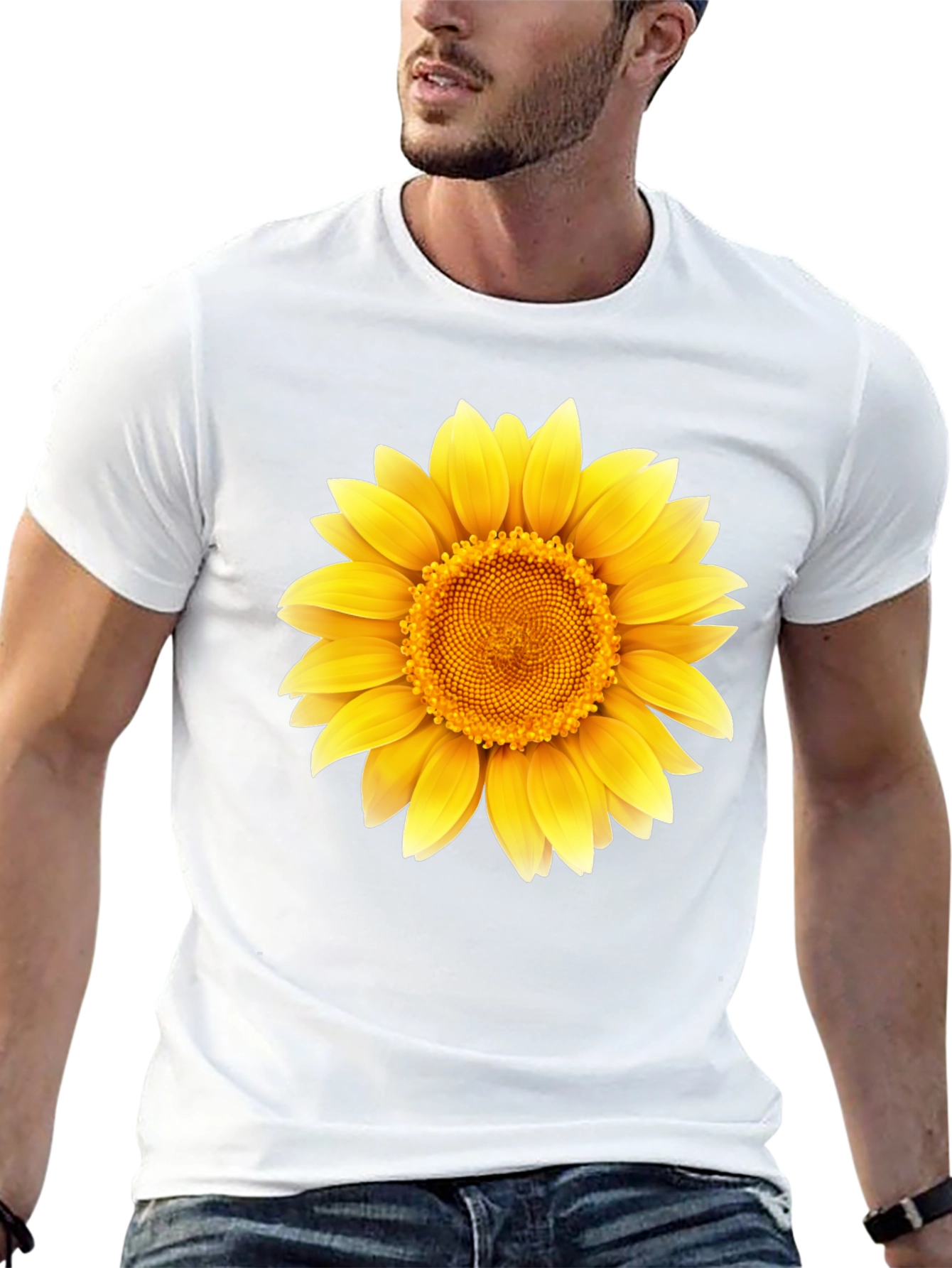 Sunflower Graphic Print T-Shirt - Casual Black Tee