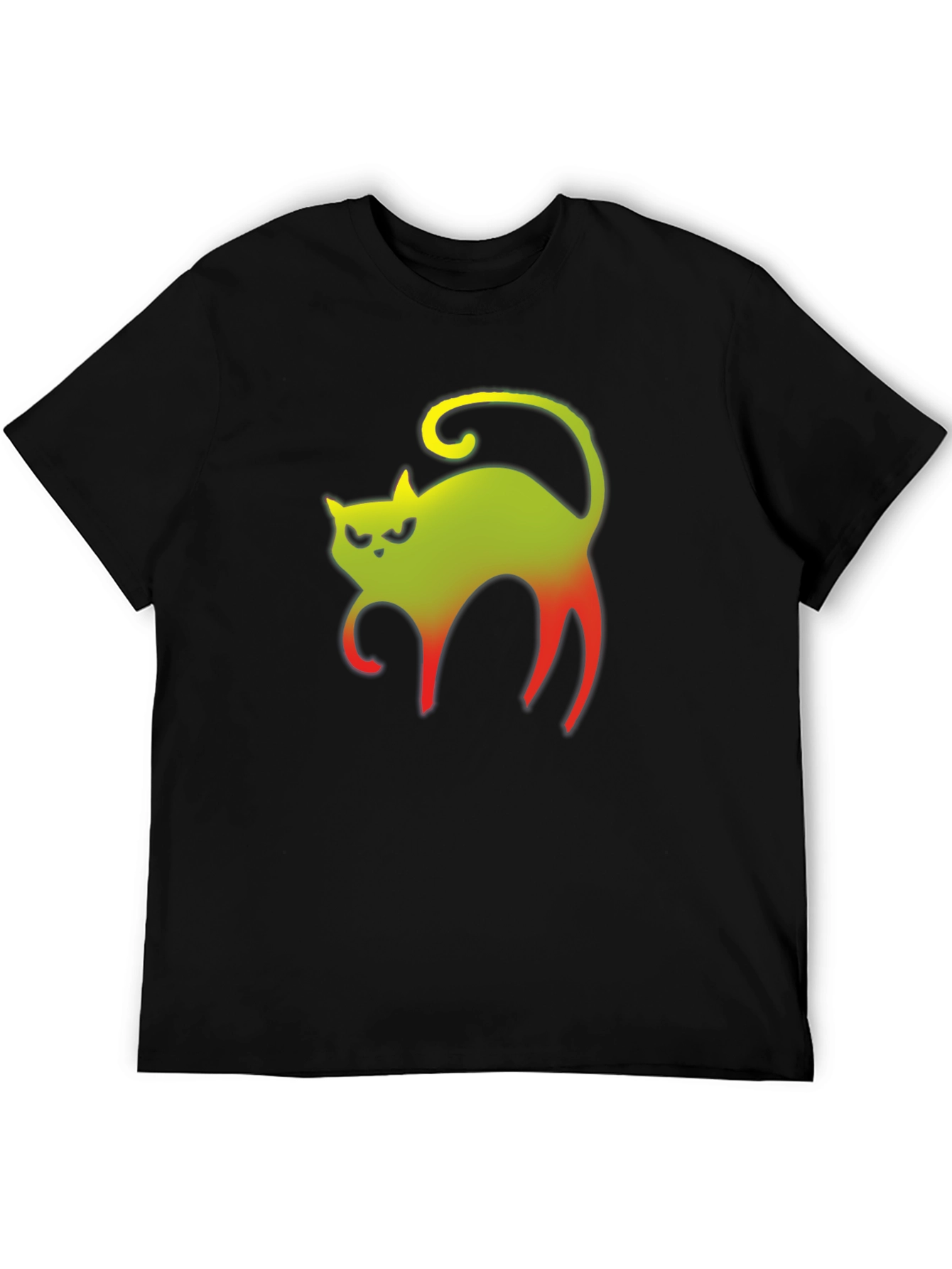 Grumpy Gradient Cat Graphic Tee - Black Cotton T-Shirt