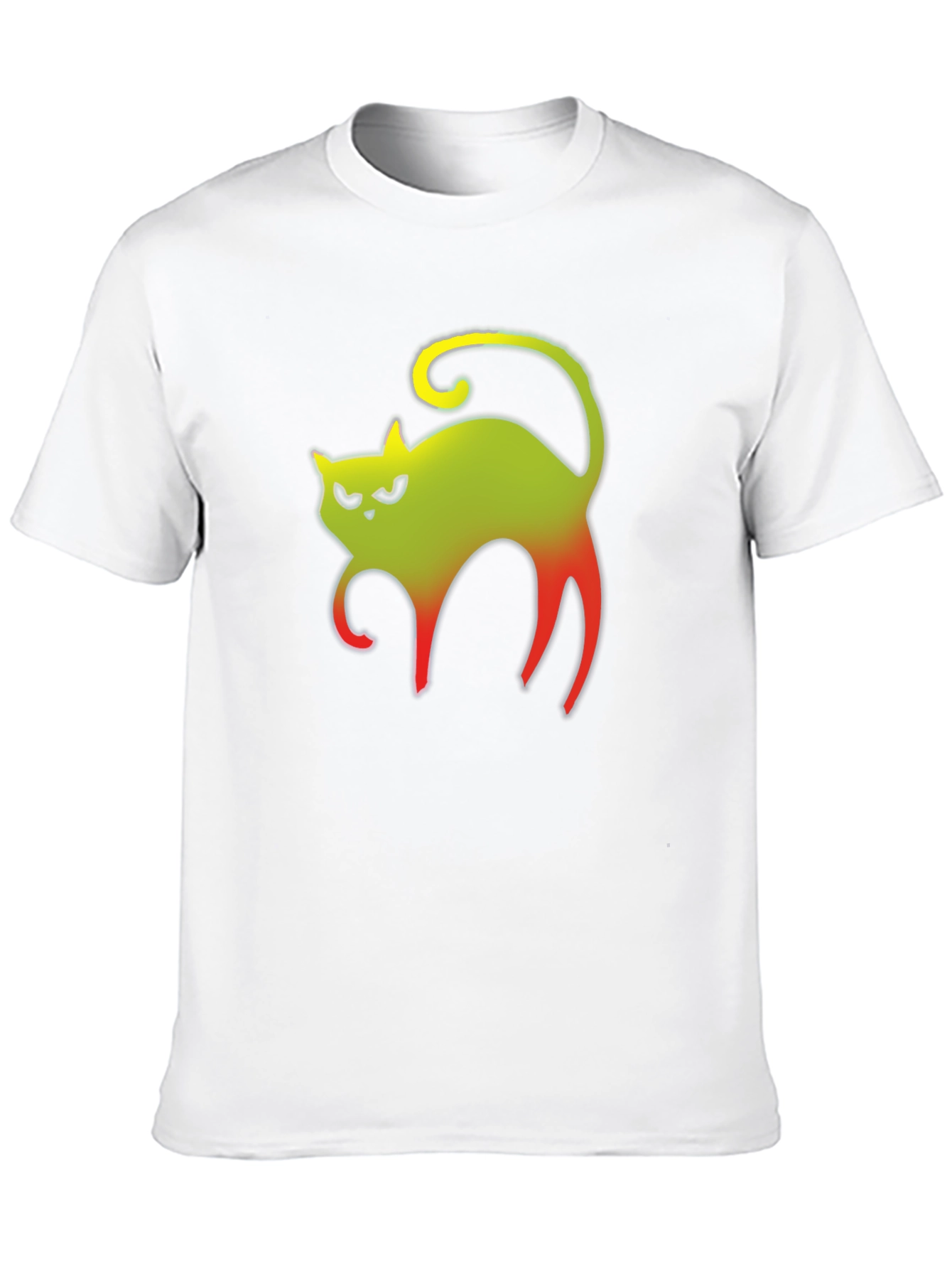 Grumpy Gradient Cat Graphic Tee - Black Cotton T-Shirt