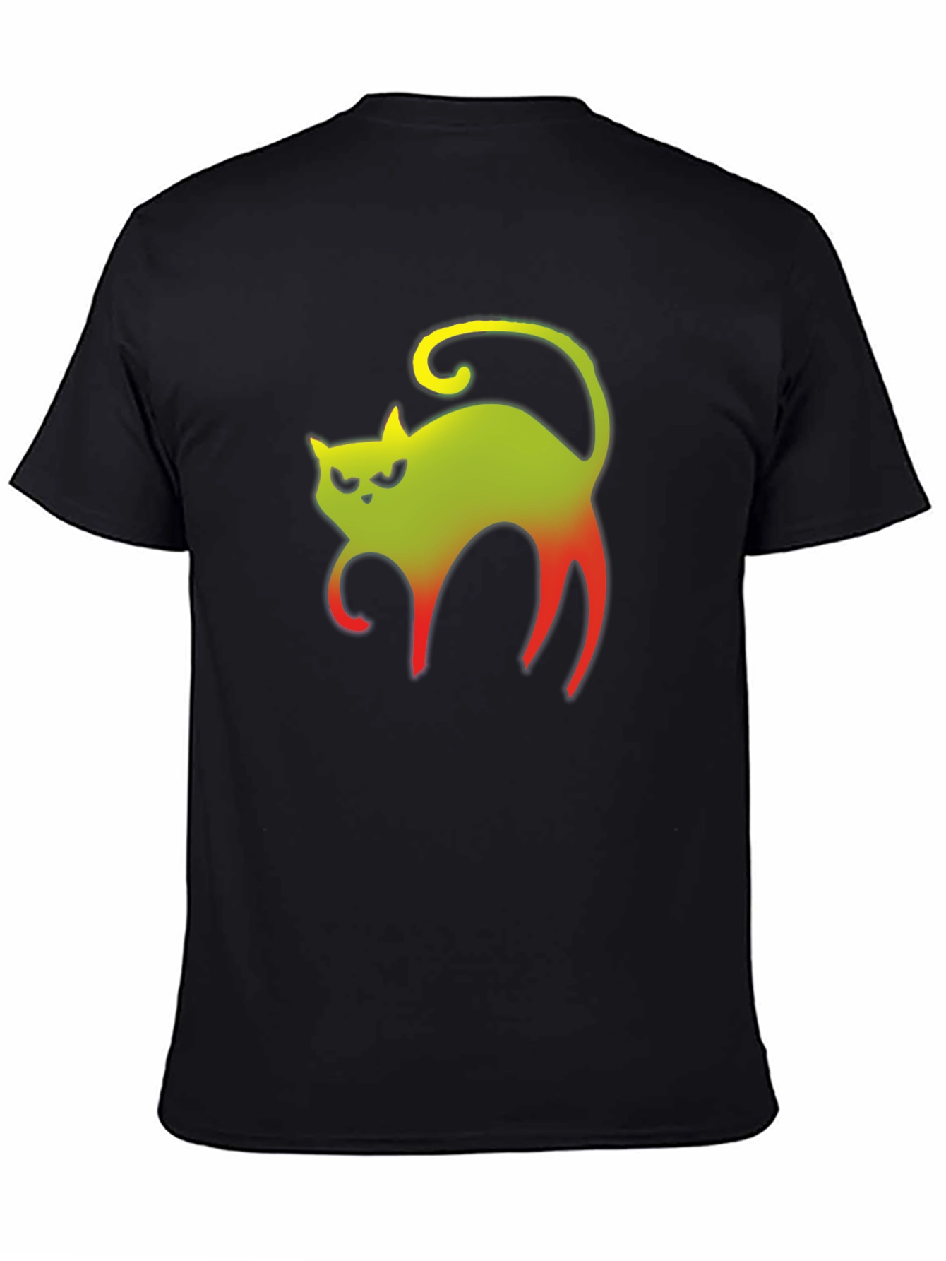 Grumpy Gradient Cat Graphic Tee - Black Cotton T-Shirt
