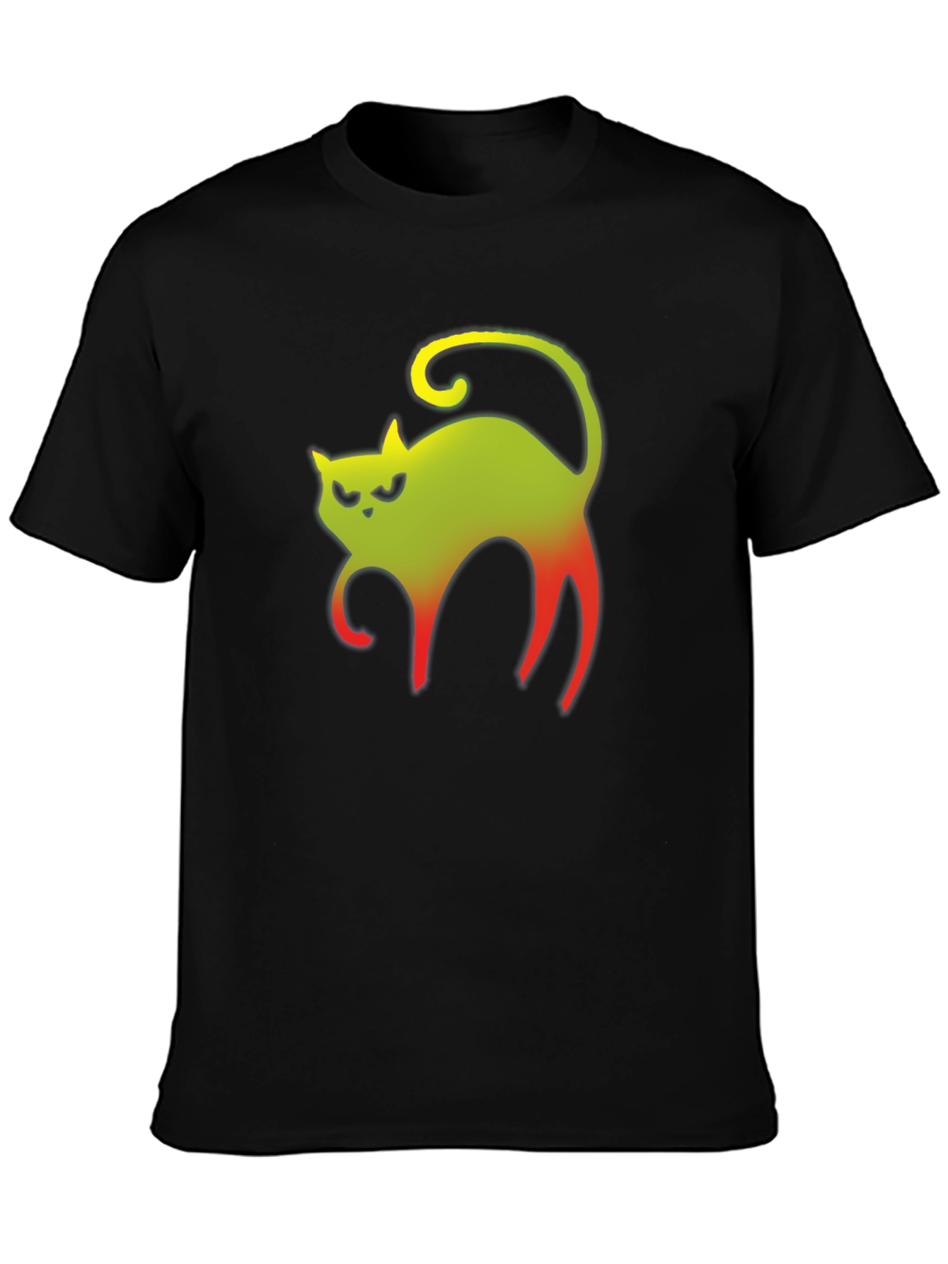Grumpy Gradient Cat Graphic Tee - Black Cotton T-Shirt