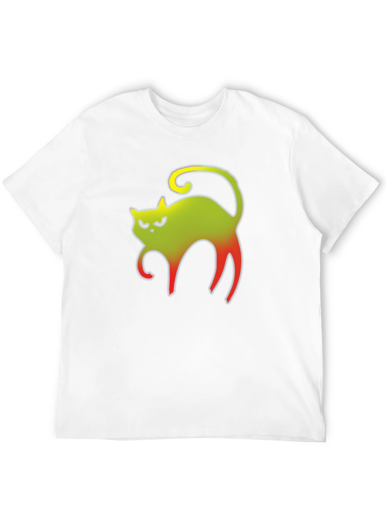 Grumpy Gradient Cat Graphic Tee - Black Cotton T-Shirt