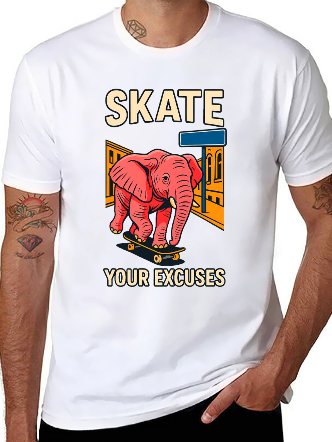 Skate Your Excuses T-Shirt - Elephant Skateboard Design