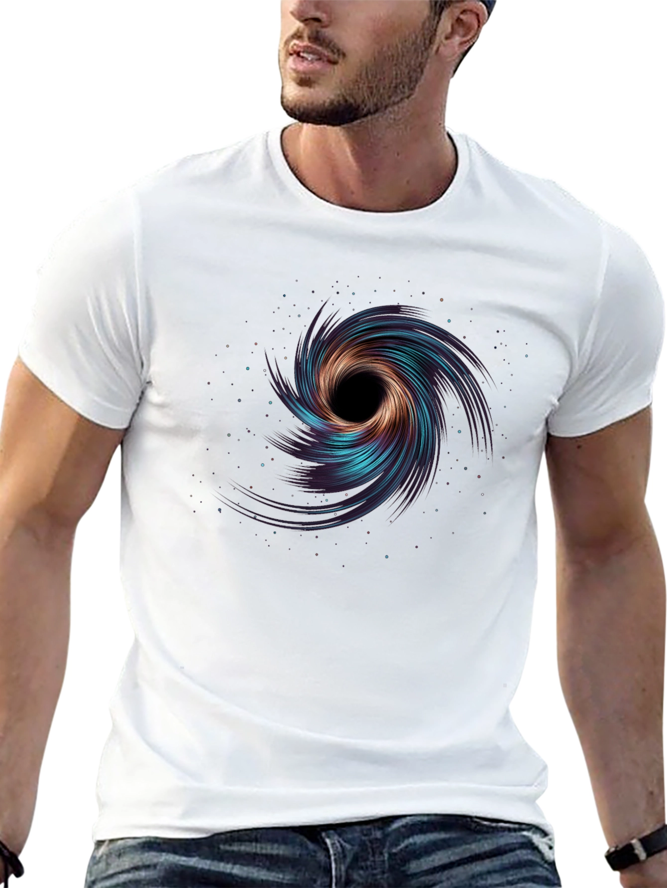 Cosmic Swirl Graphic Tee - Black Cotton Blend