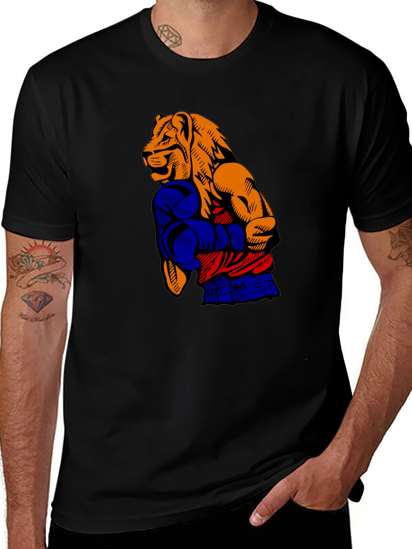 Lion Boxer T-Shirt - Black Graphic Tee