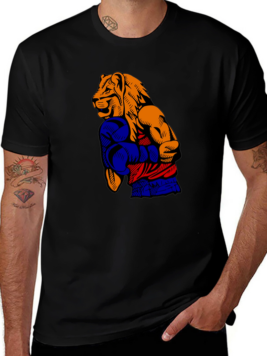 Lion Boxer T-Shirt - Black Graphic Tee