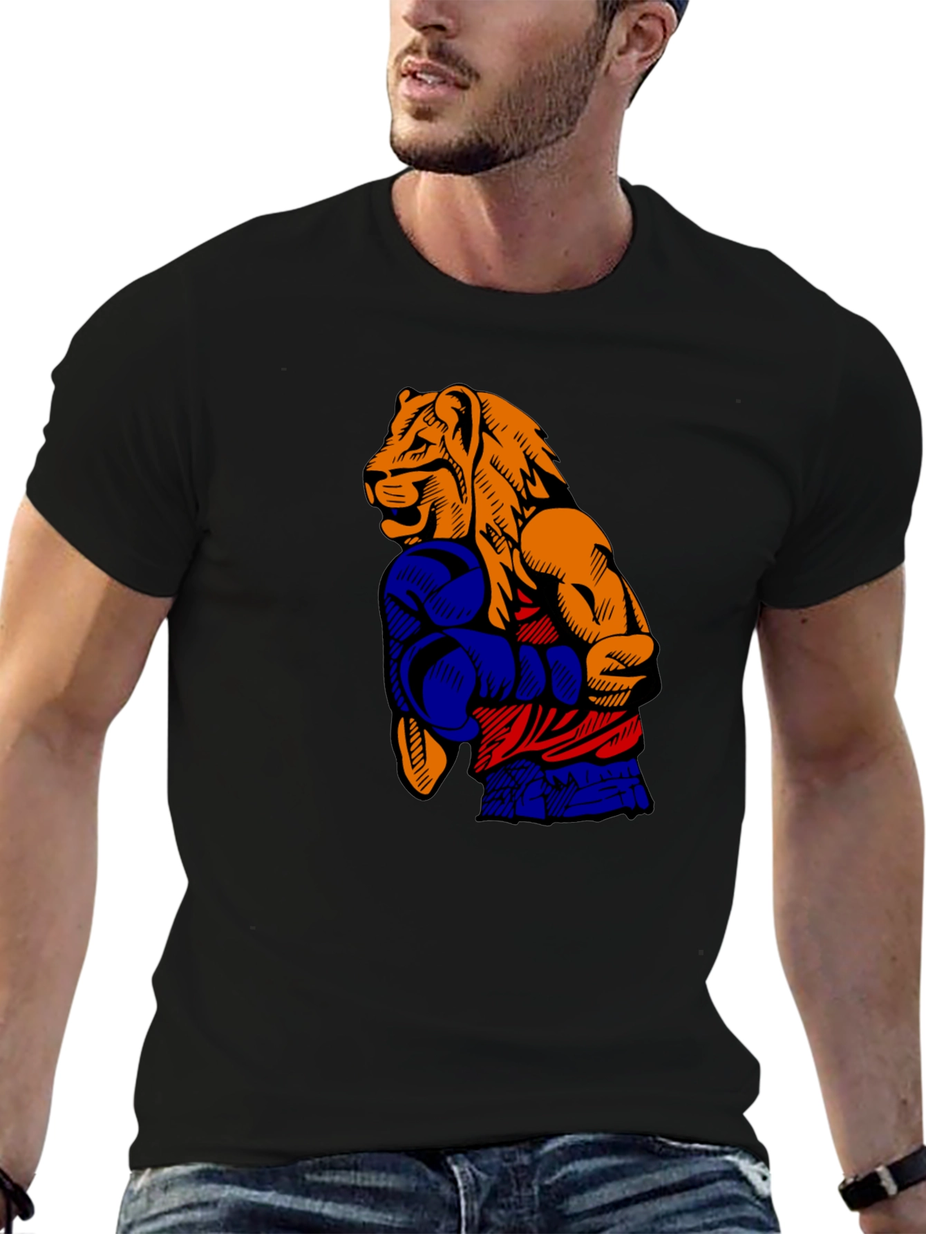 Lion Boxer T-Shirt - Black Graphic Tee