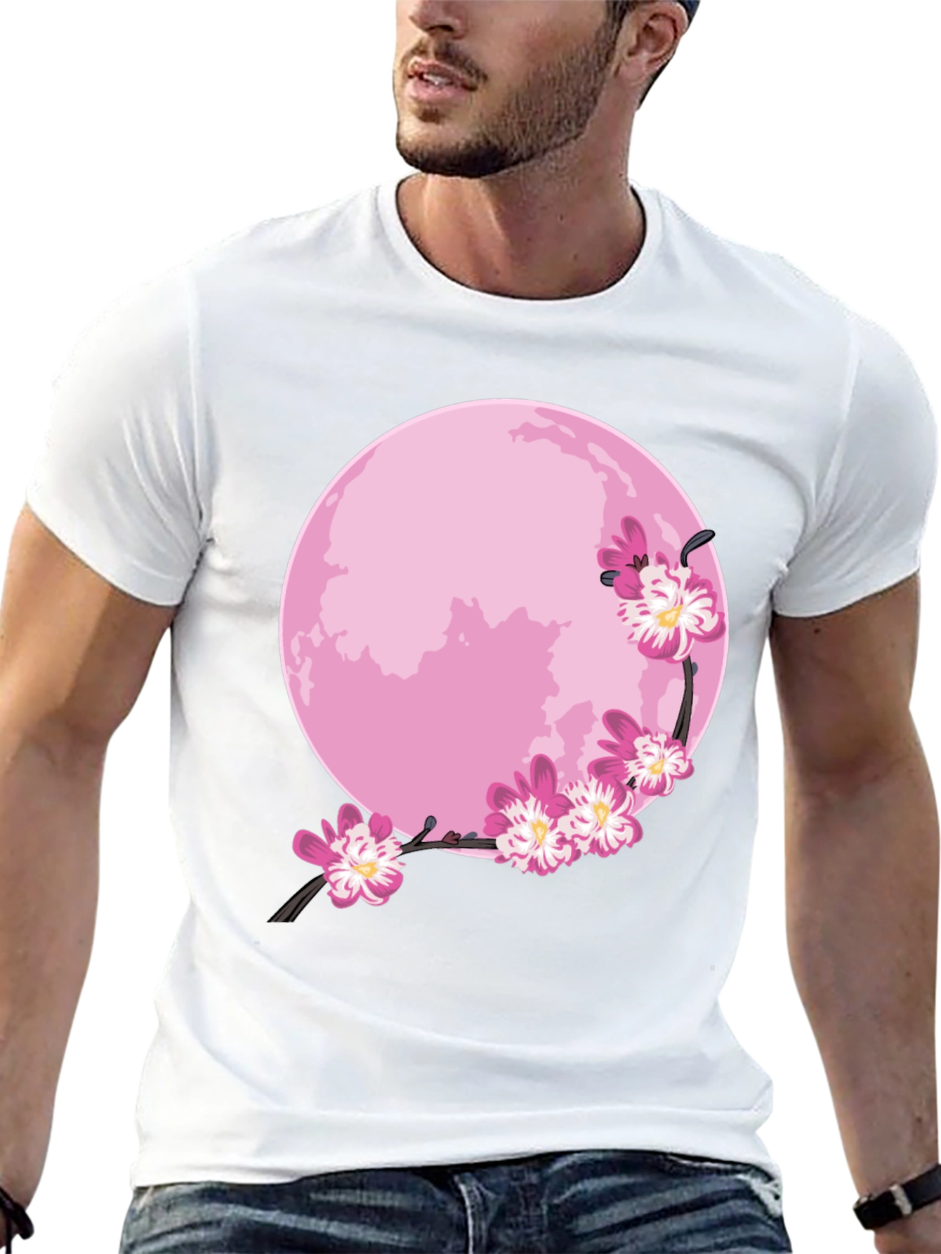 Pink Moon Cherry Blossom Graphic Tee