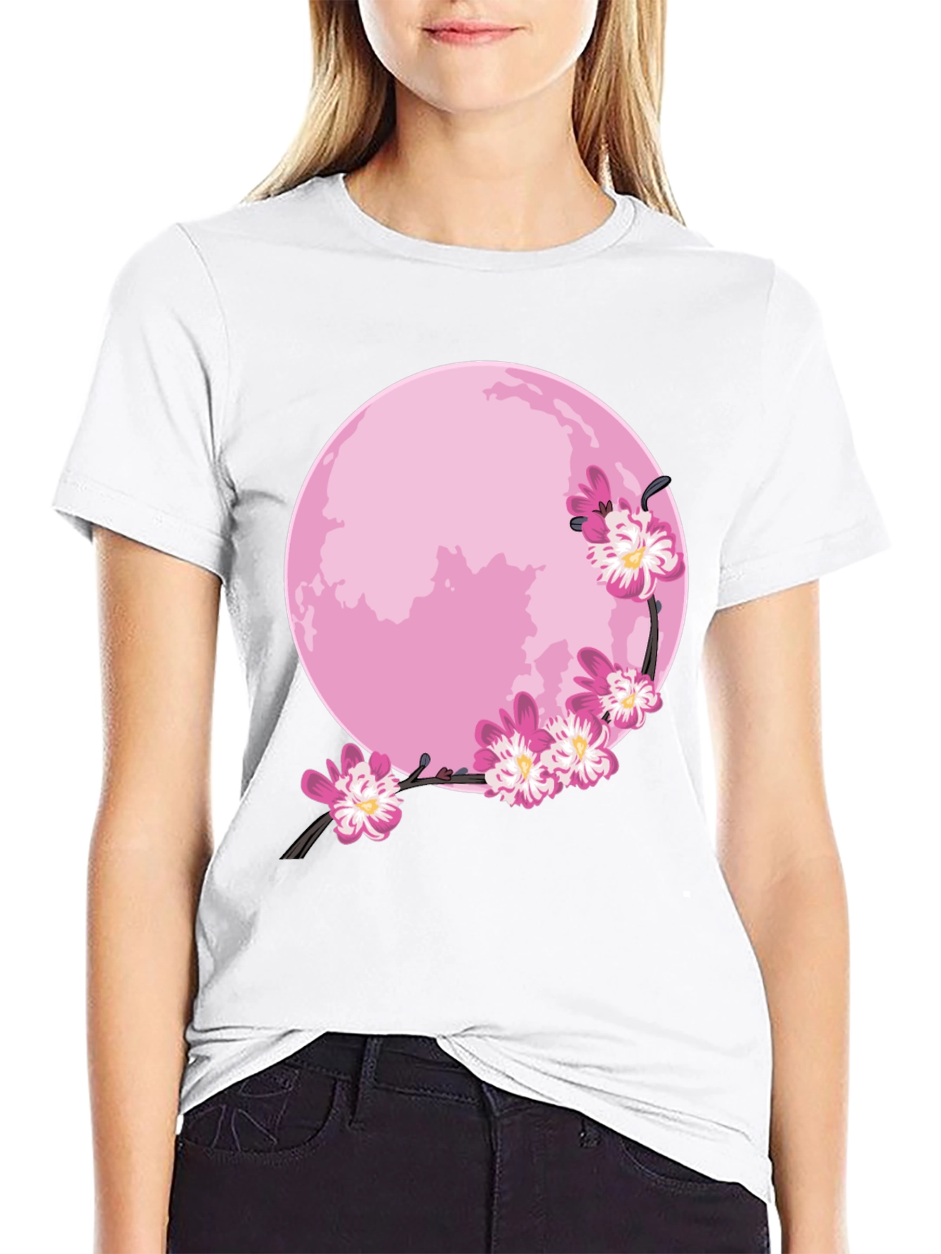 Pink Moon Cherry Blossom Graphic Tee