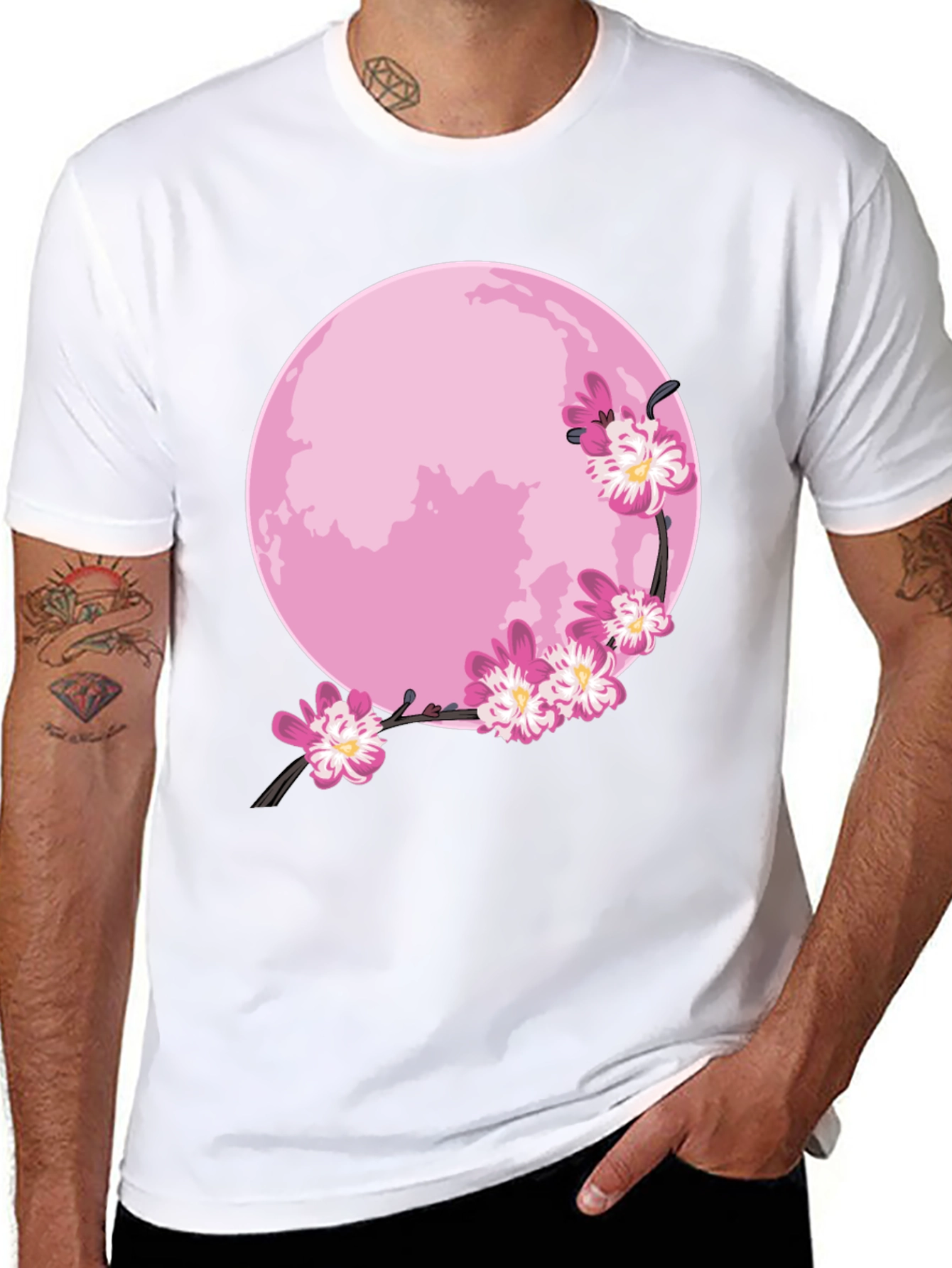 Pink Moon Cherry Blossom Graphic Tee