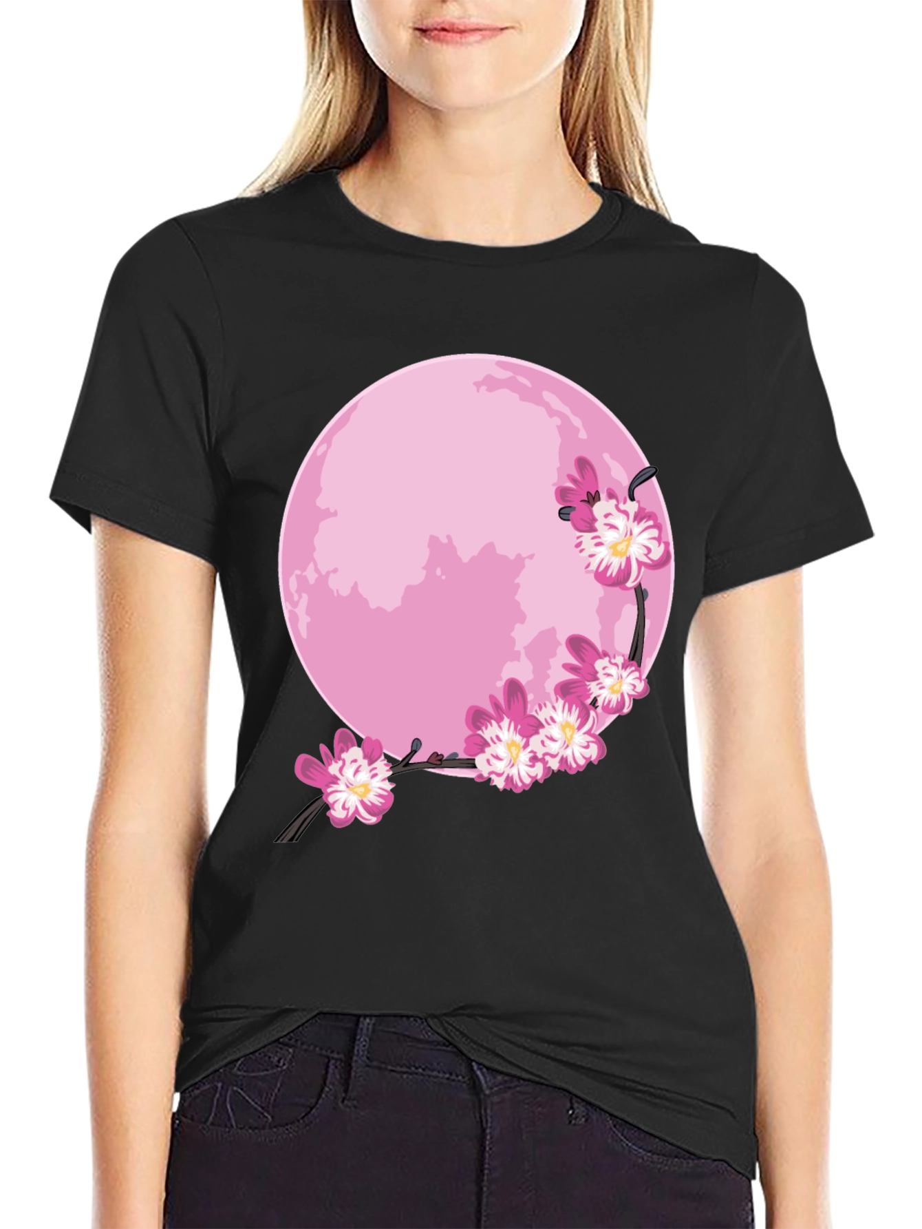 Pink Moon Cherry Blossom Graphic Tee