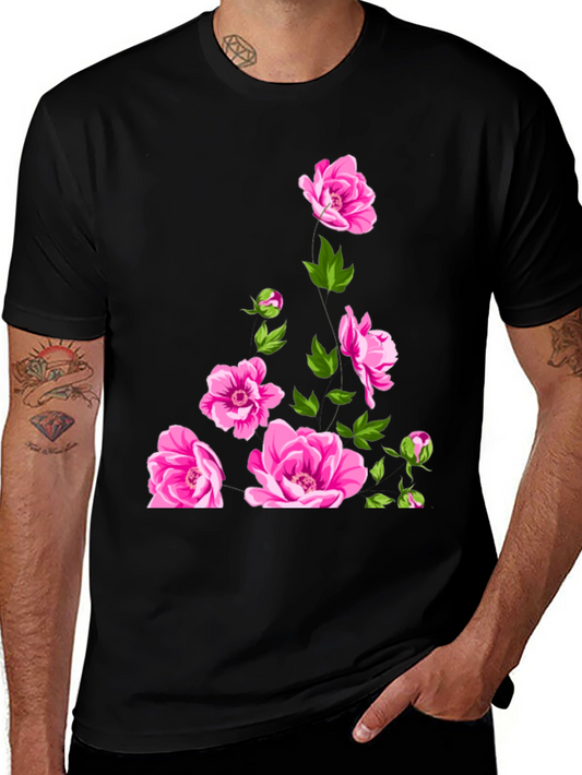 Floral Print Black T-Shirt - Stylish & Comfortable