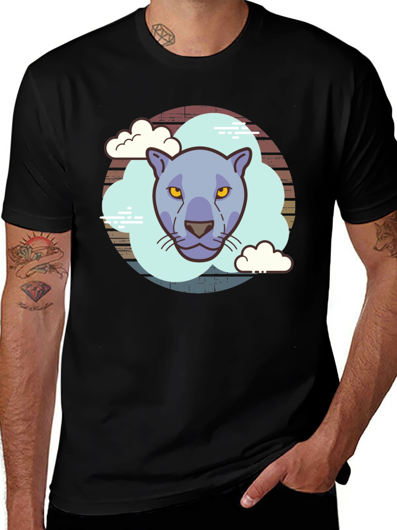 Cool Cat Graphic Tee - Retro Style Black T-Shirt