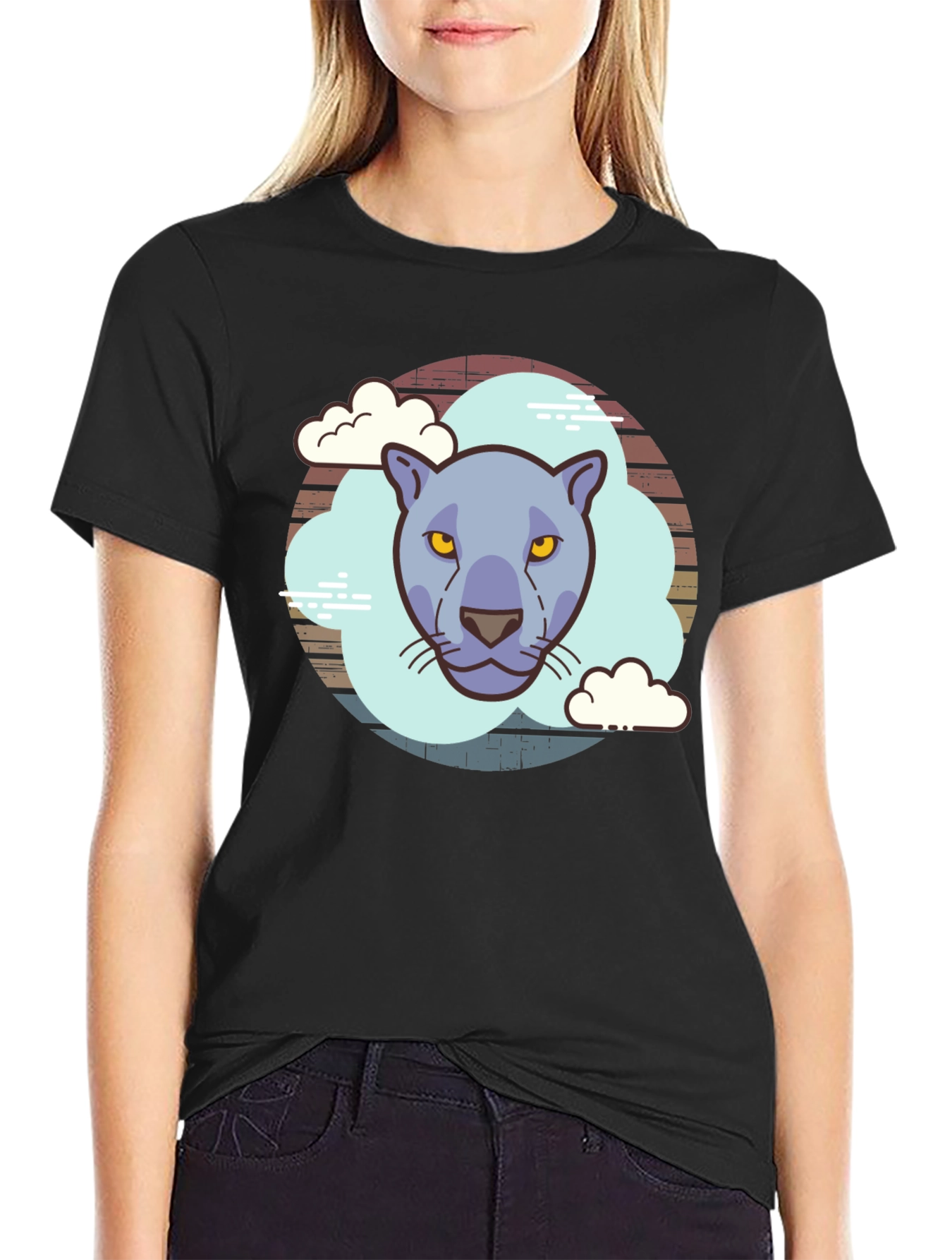 Cool Cat Graphic Tee - Retro Style Black T-Shirt